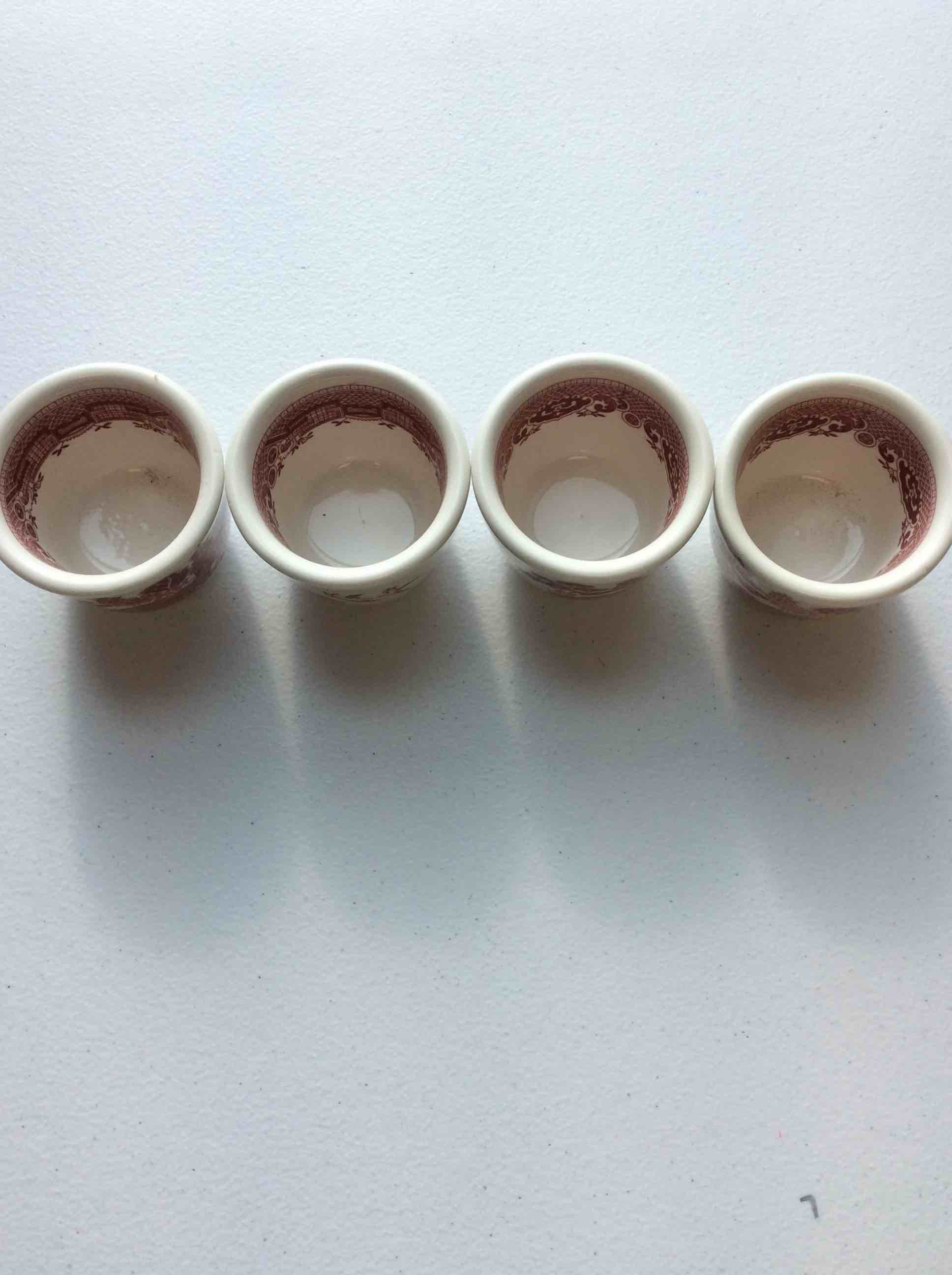 Four Vintage Tea Cups with Red Willow Patter
