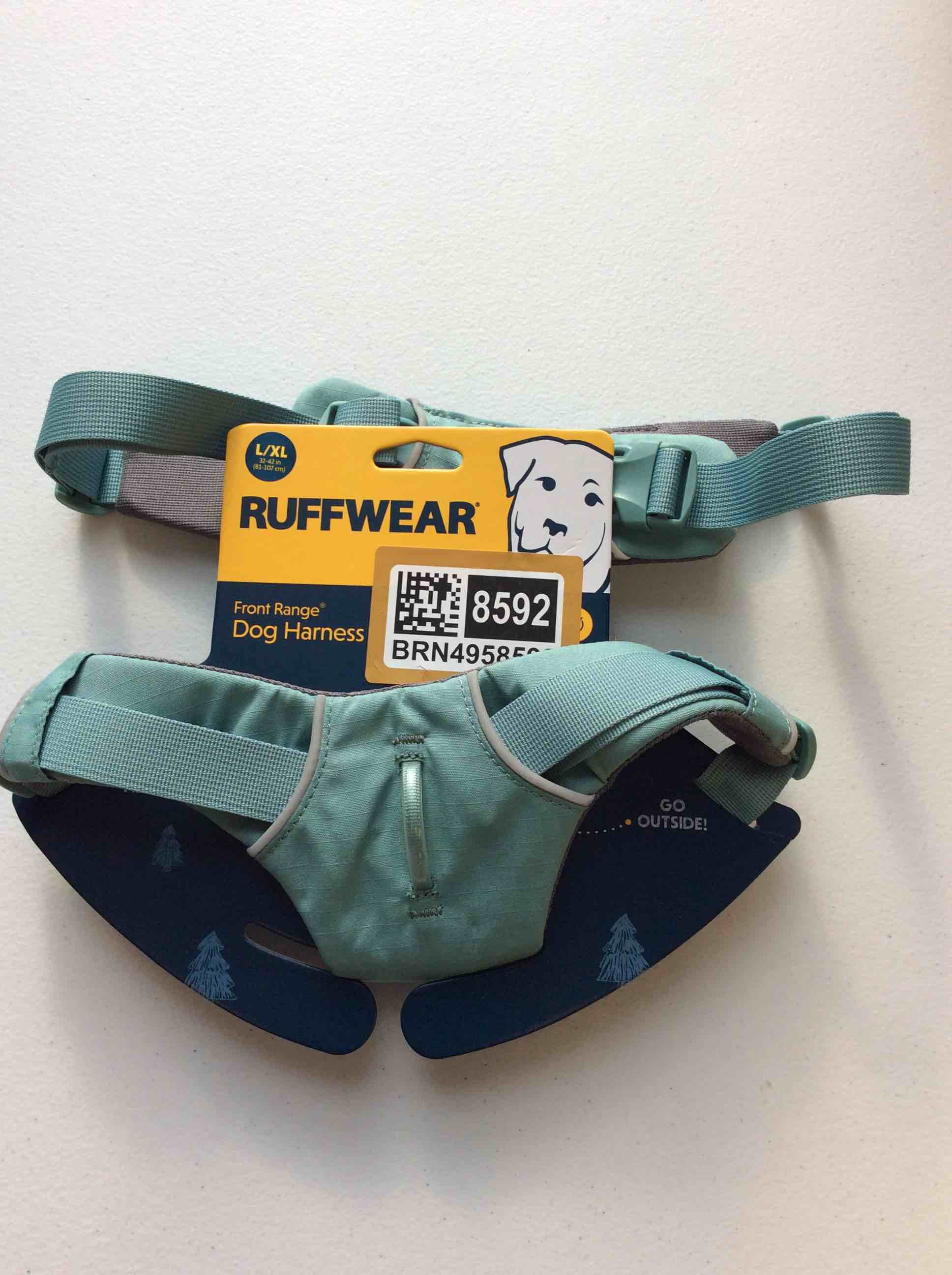 Condition photo showing New/Like New for ruffwear, front range dog harness, reflective soft padded everyday harness with dual leash clips, adjustable and lightweight fit for training or walking for all dogs, river rock green, large/x-large