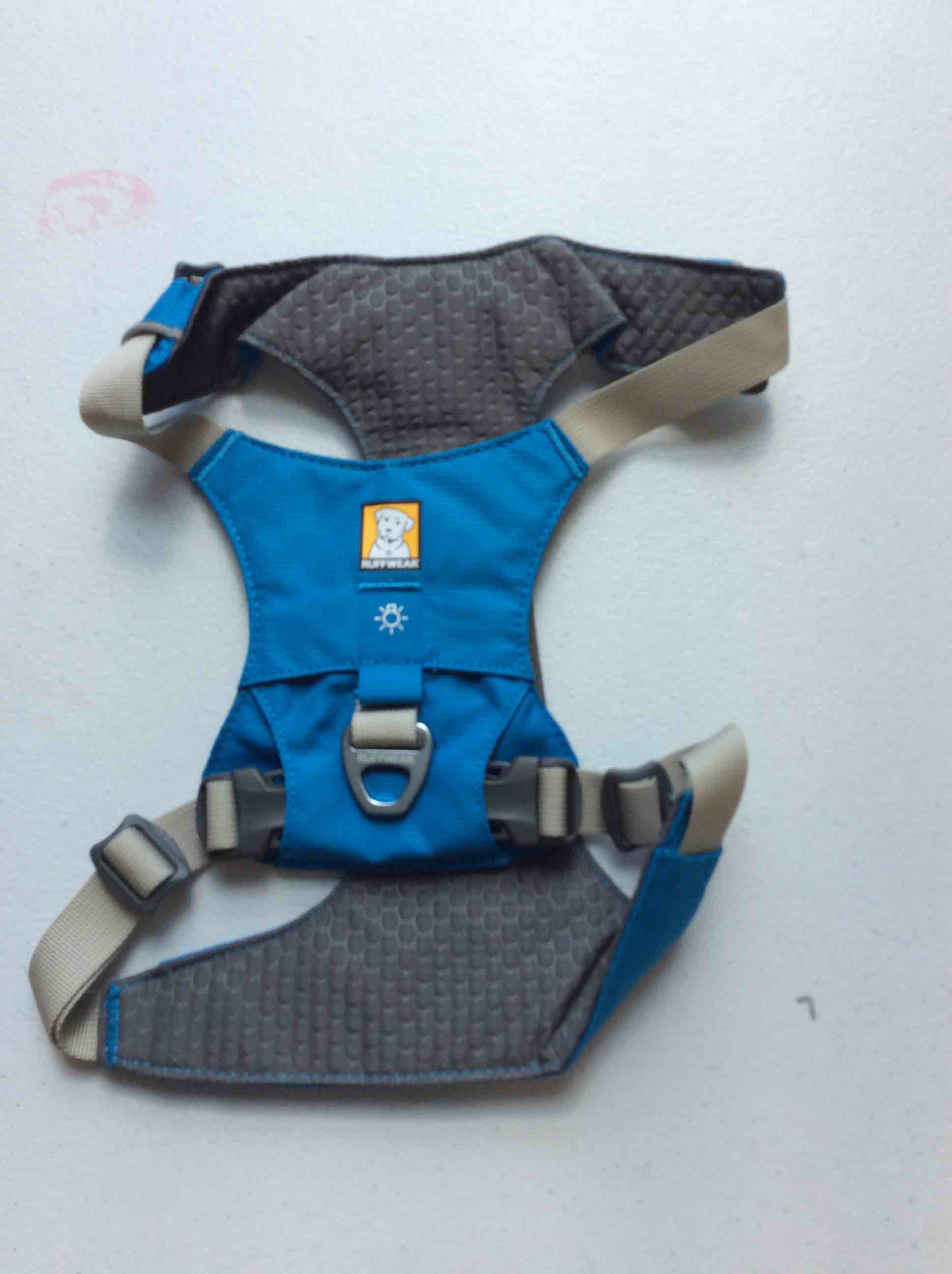 Condition photo showing New/Like New for ruffwear dog harness blue and gray small