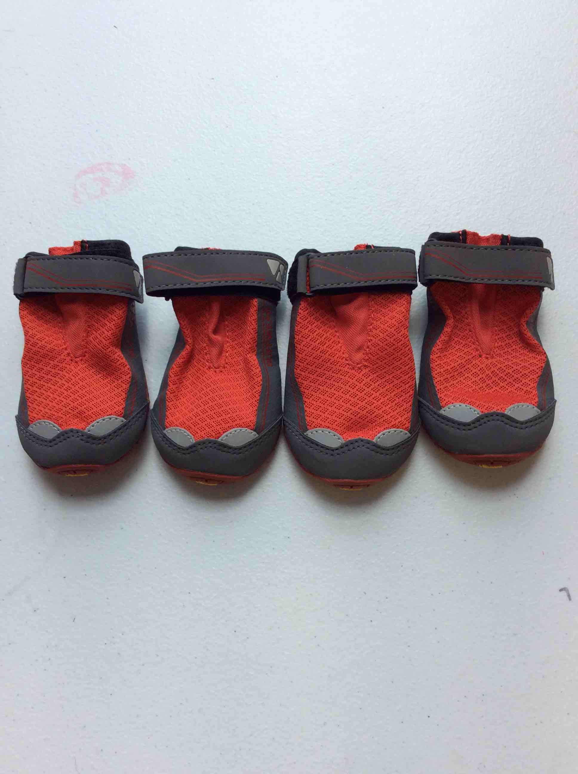 Condition photo showing New/Like New for ruffwear two pairs of dog boots red unknown size