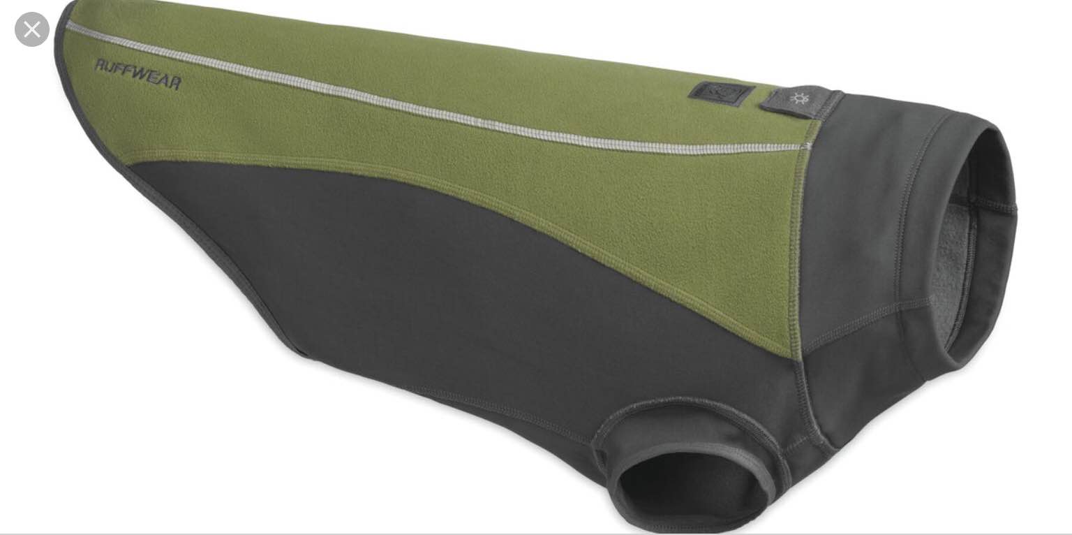 ruffwear climate changer dog fleece pullover green and gray medium