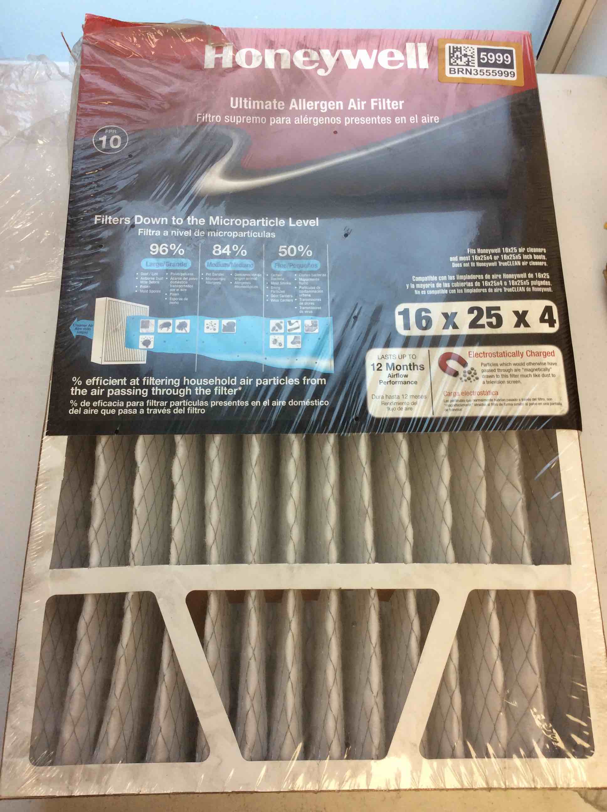 Honeywell Ultimate Allergen Air Filter 10 FPR 16 X 25 X 4