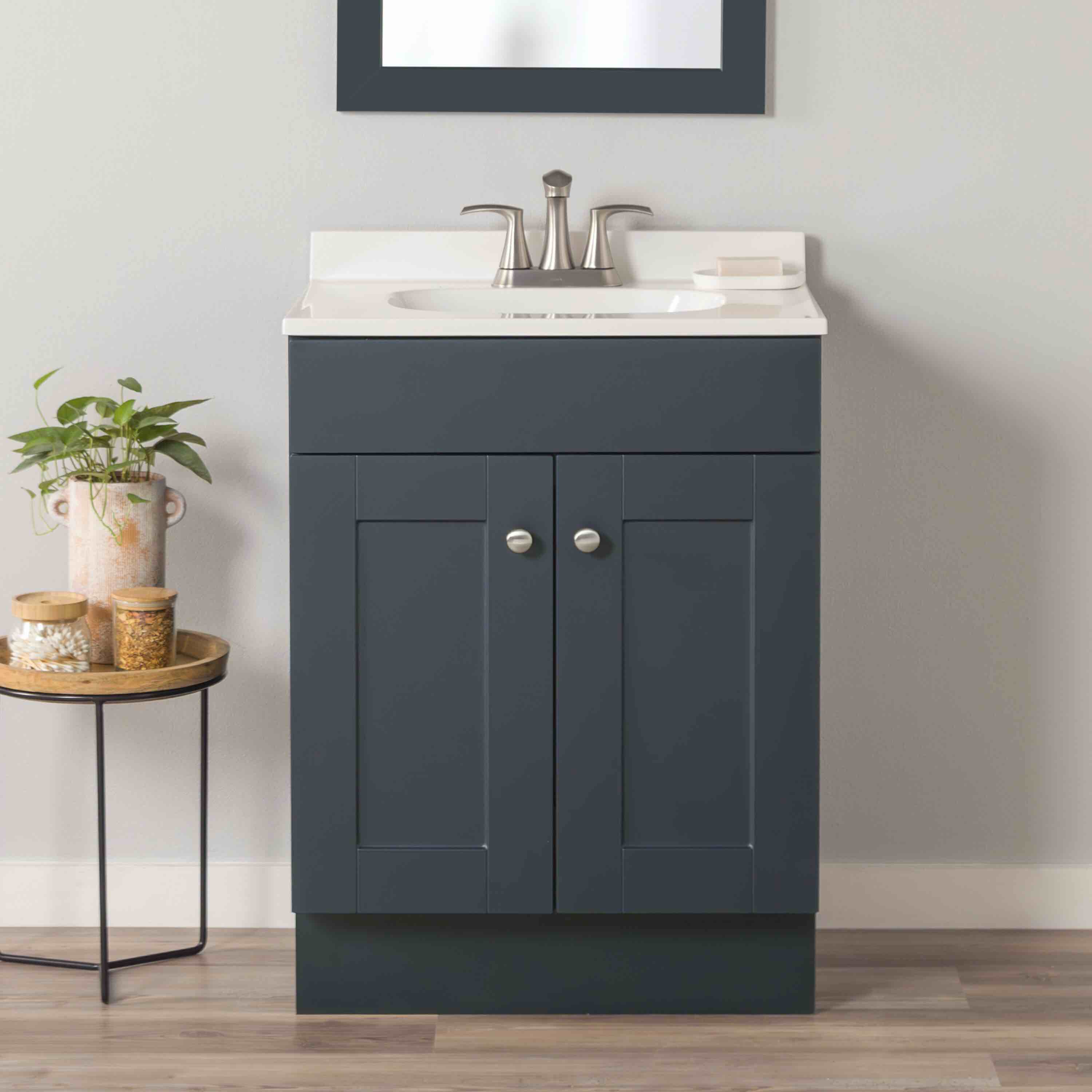  project source dover 24-in navy blue single sink bathroom vanity with white cultured marble top