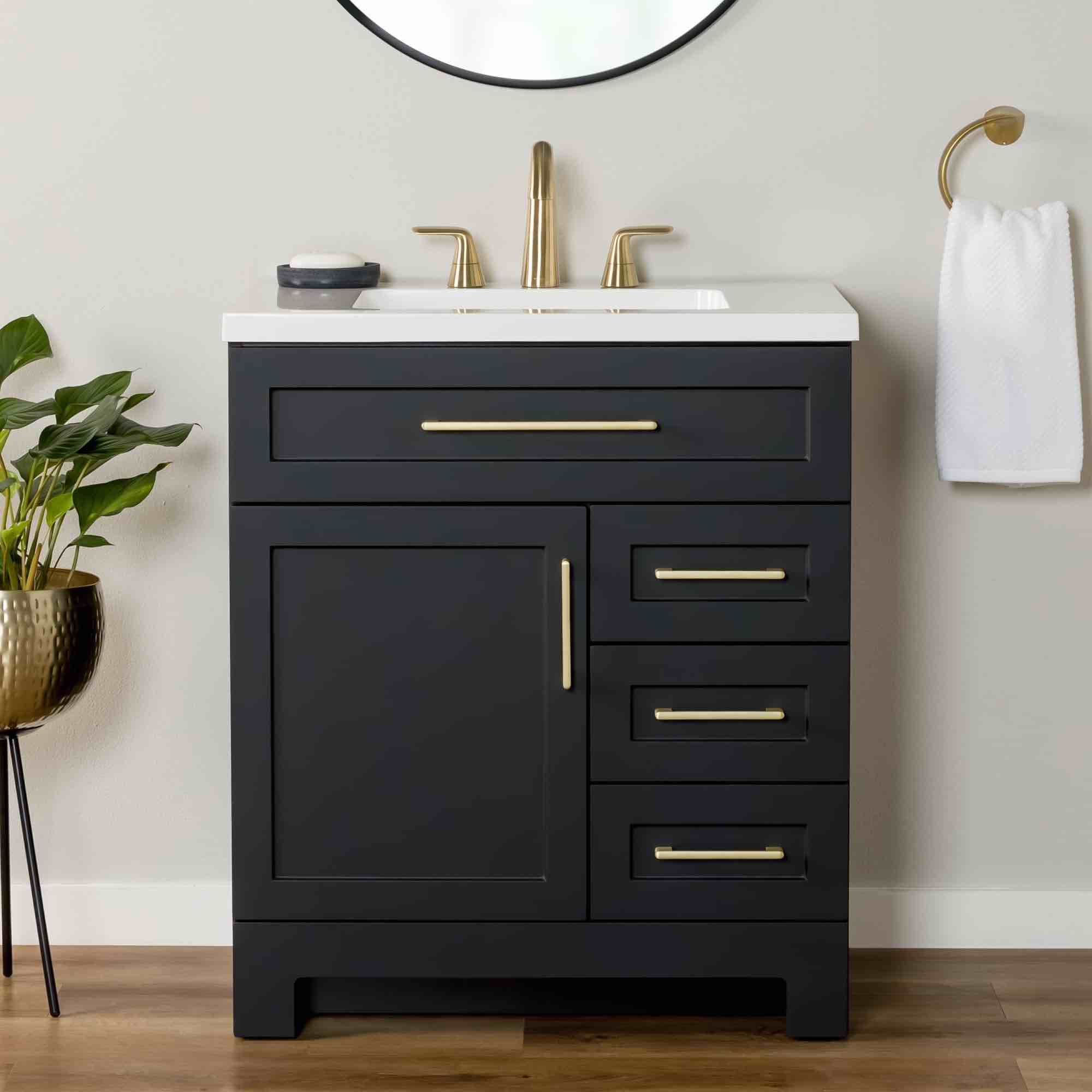  style selections cauley 30-in black single sink bathroom vanity with white cultured marble top