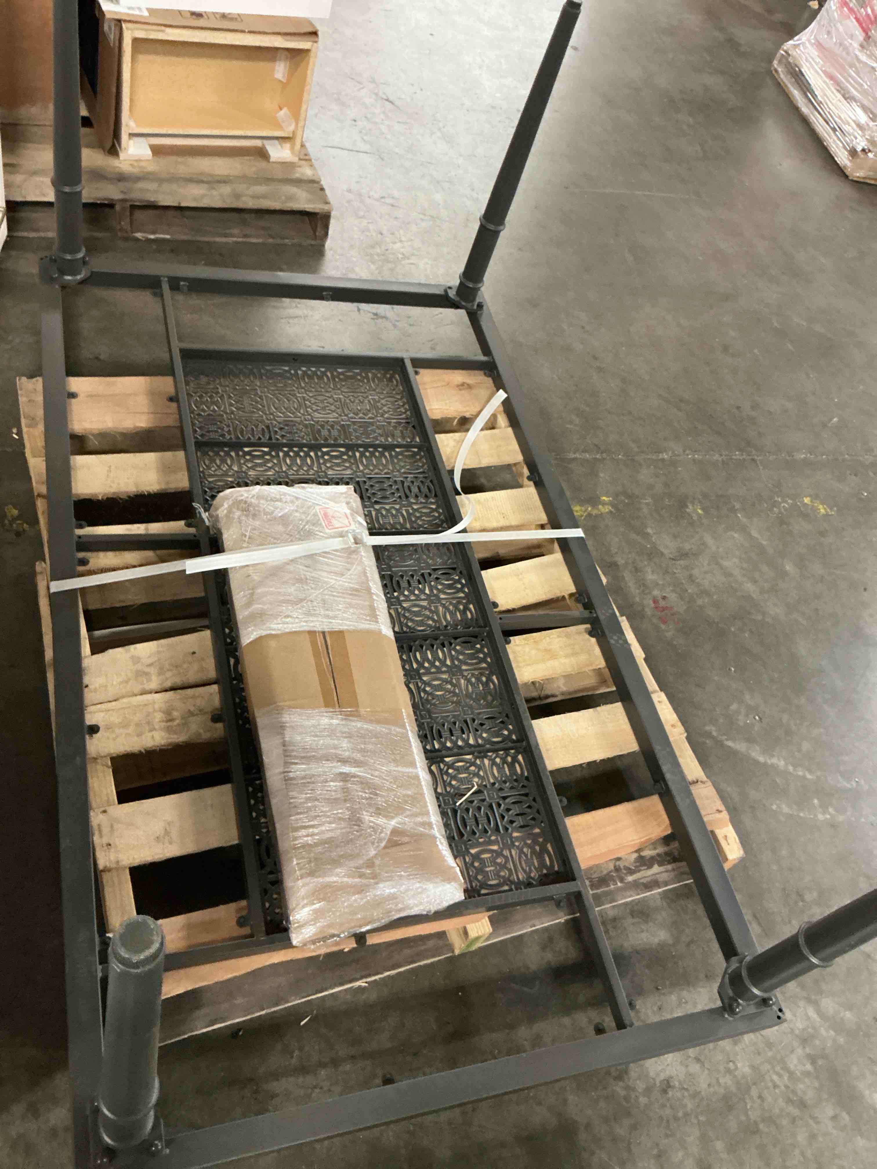 Condition photo showing As Is for allen + roth thomas lake rectangle outdoor dining table 39-in w x 67-in l with umbrella 