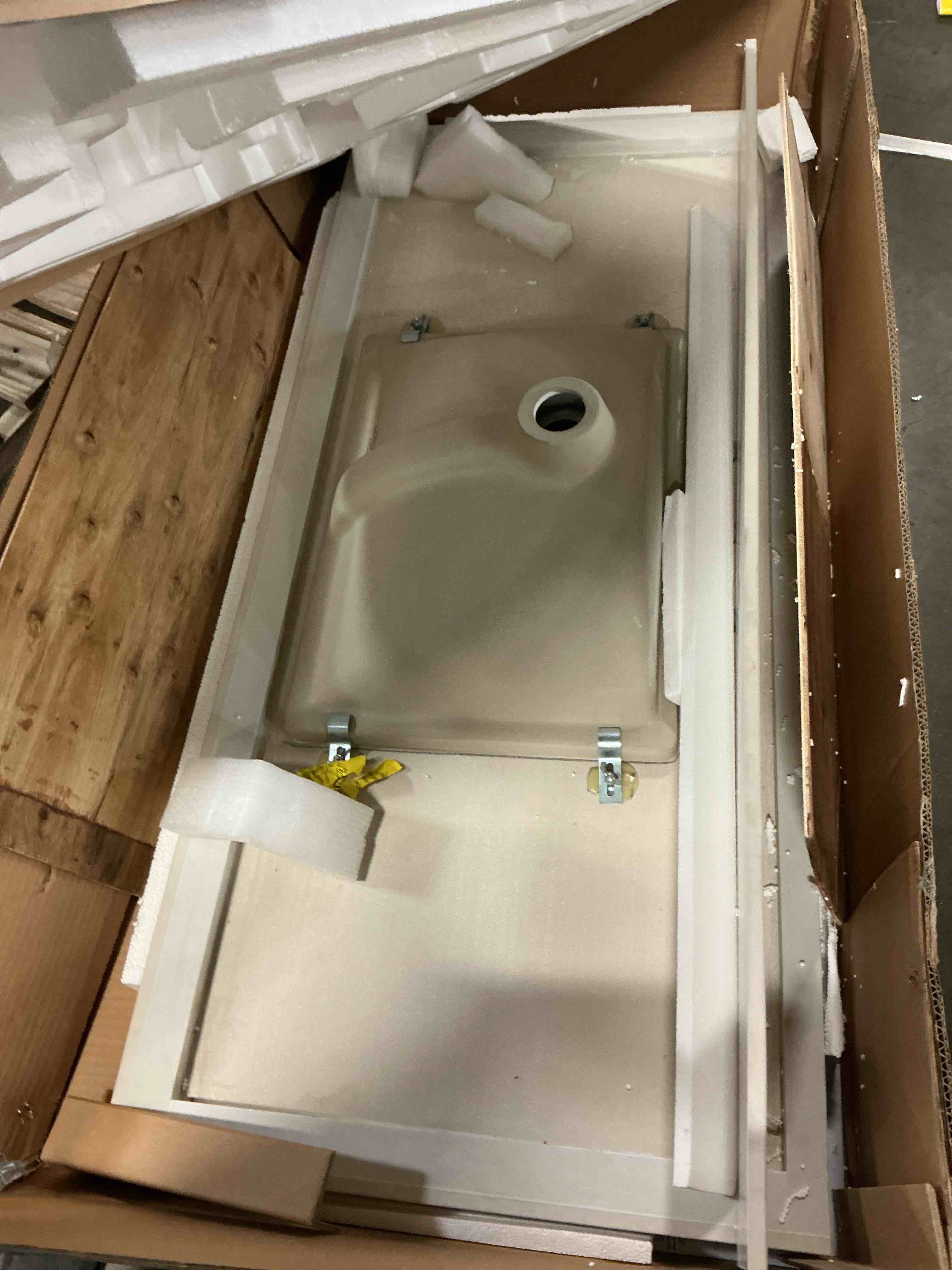 Condition photo showing As Is for allen + roth dolomiti bianco 49-in x 22-in white sintered stone undermount single sink