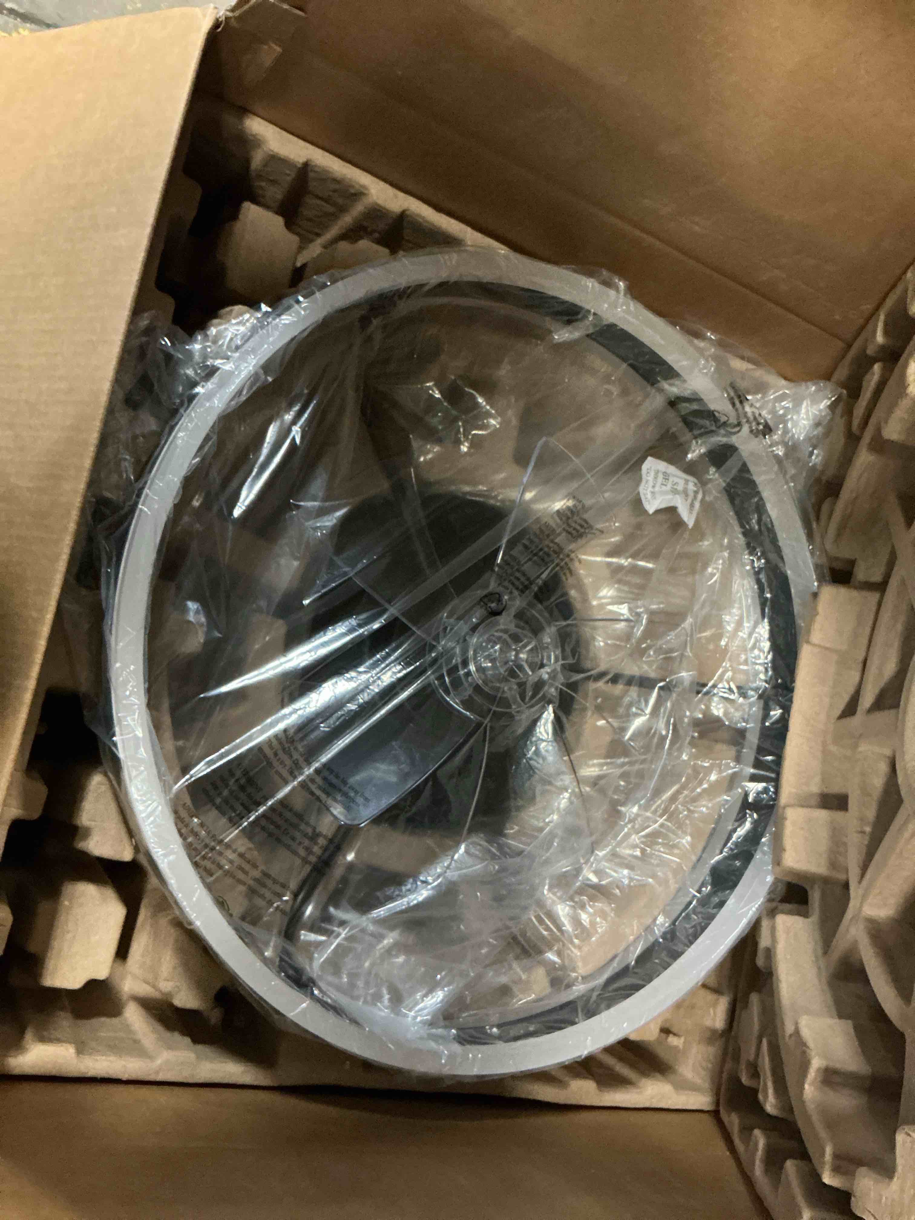 Condition photo showing As Is for harbor breeze edenmore 20-in matte black with clear blades adjustable white led flush moun