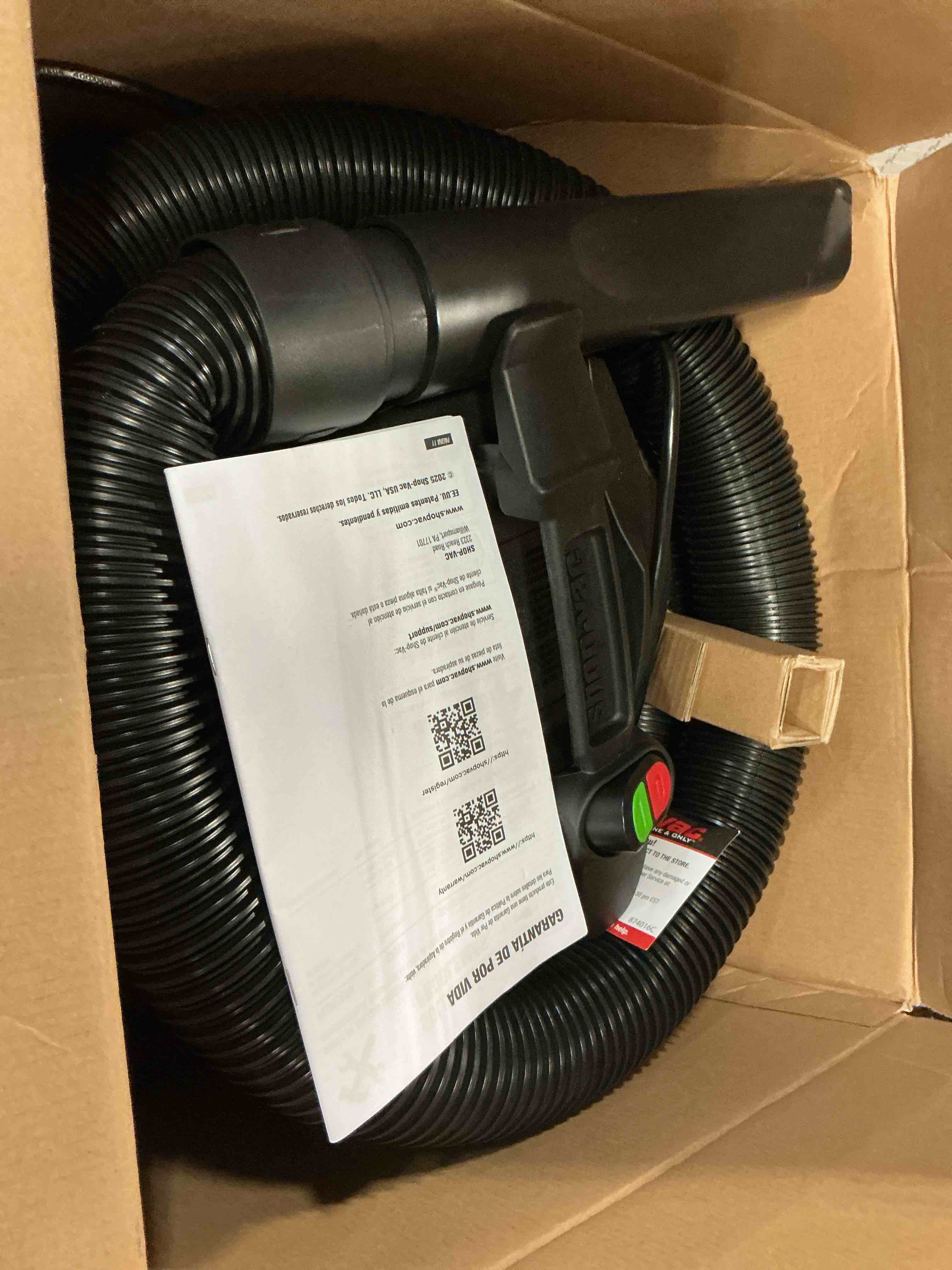 Condition photo showing As Is for shop-vac 12 gallon 6.0 peak hp wet/dry vacuum, stainless steel tank, 3 in 1 function portable shop vacuum with attachments, drain port, ideal for jobsite, garage & workshop. 5926211