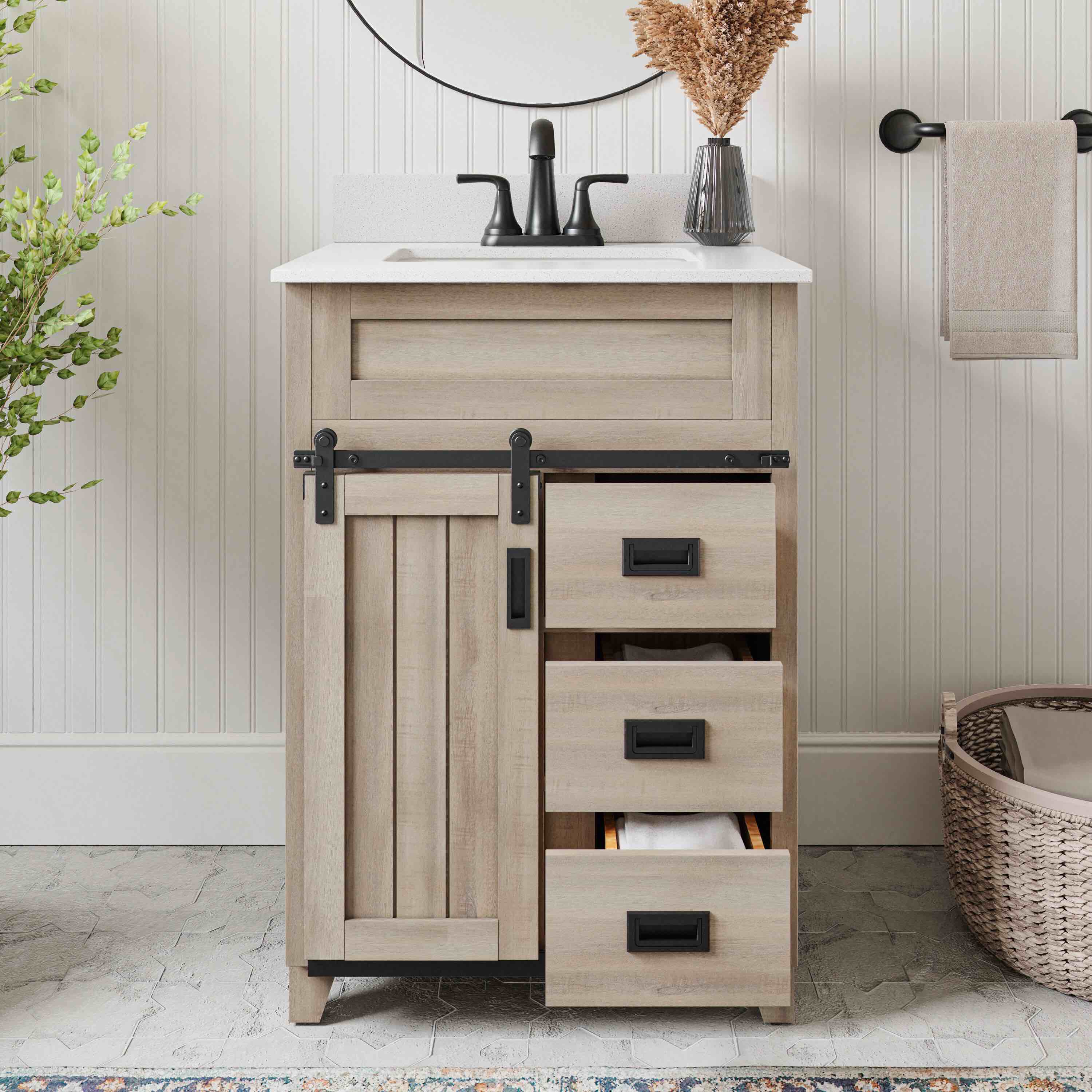 style selections morriston 24-in light natural oak undermount single sink bathroom vanity with