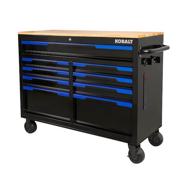 kobalt 46.1-in l x 37.2-in h 9-drawers rolling black wood work