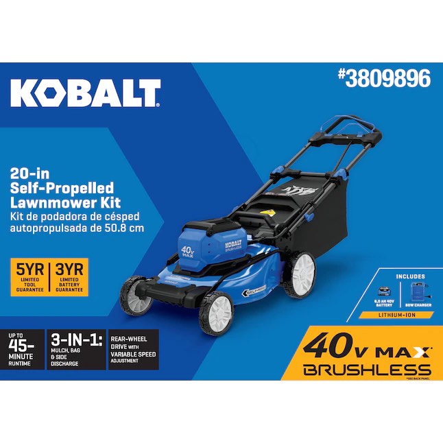 kobalt gen4 40-volt, 20-in self propelled battery walk mower with (1) 6 ah battery included