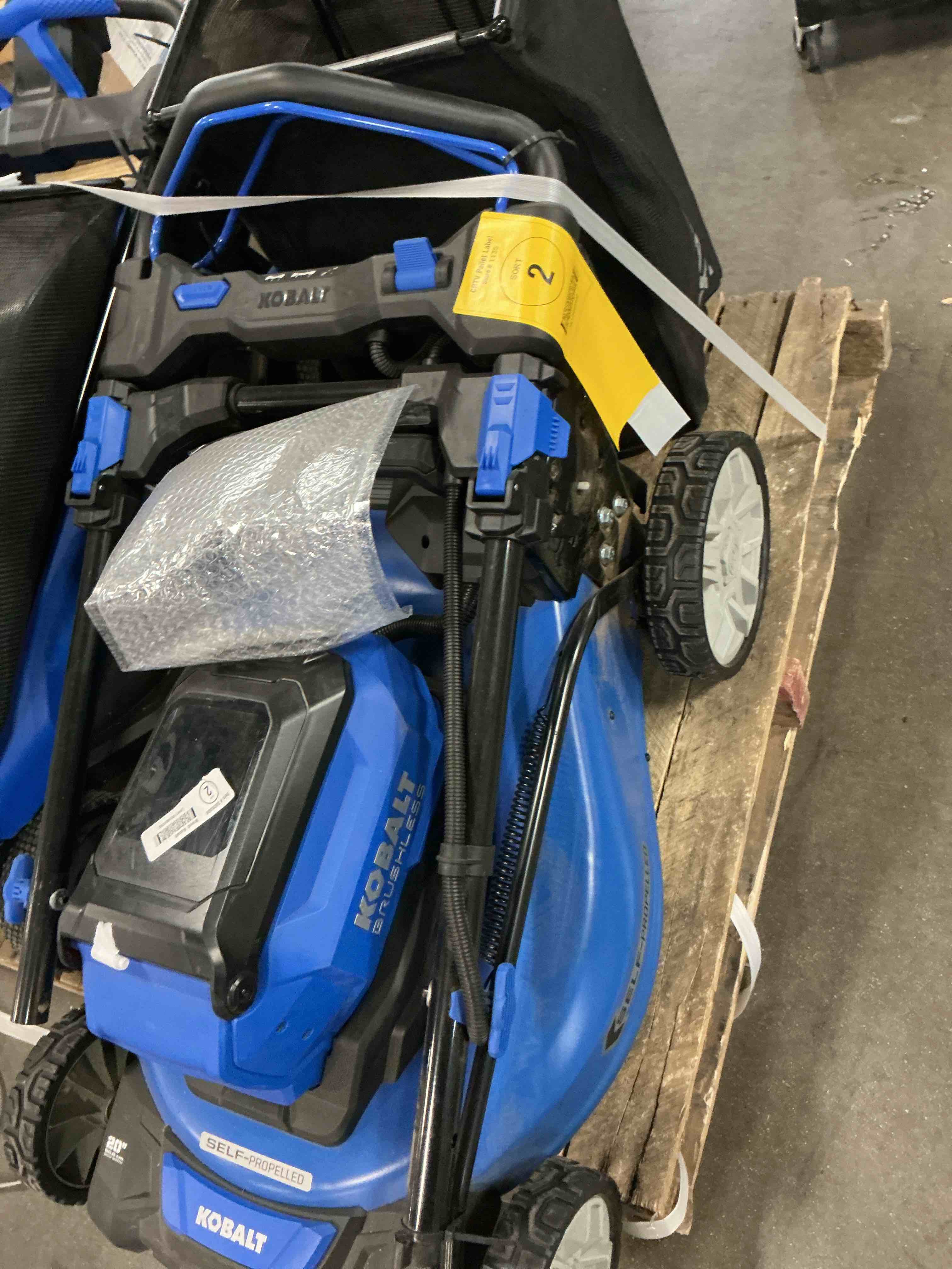 Condition photo showing As Is for kobalt gen4 40-volt, 20-in self propelled battery walk mower with (1) 6 ah battery included