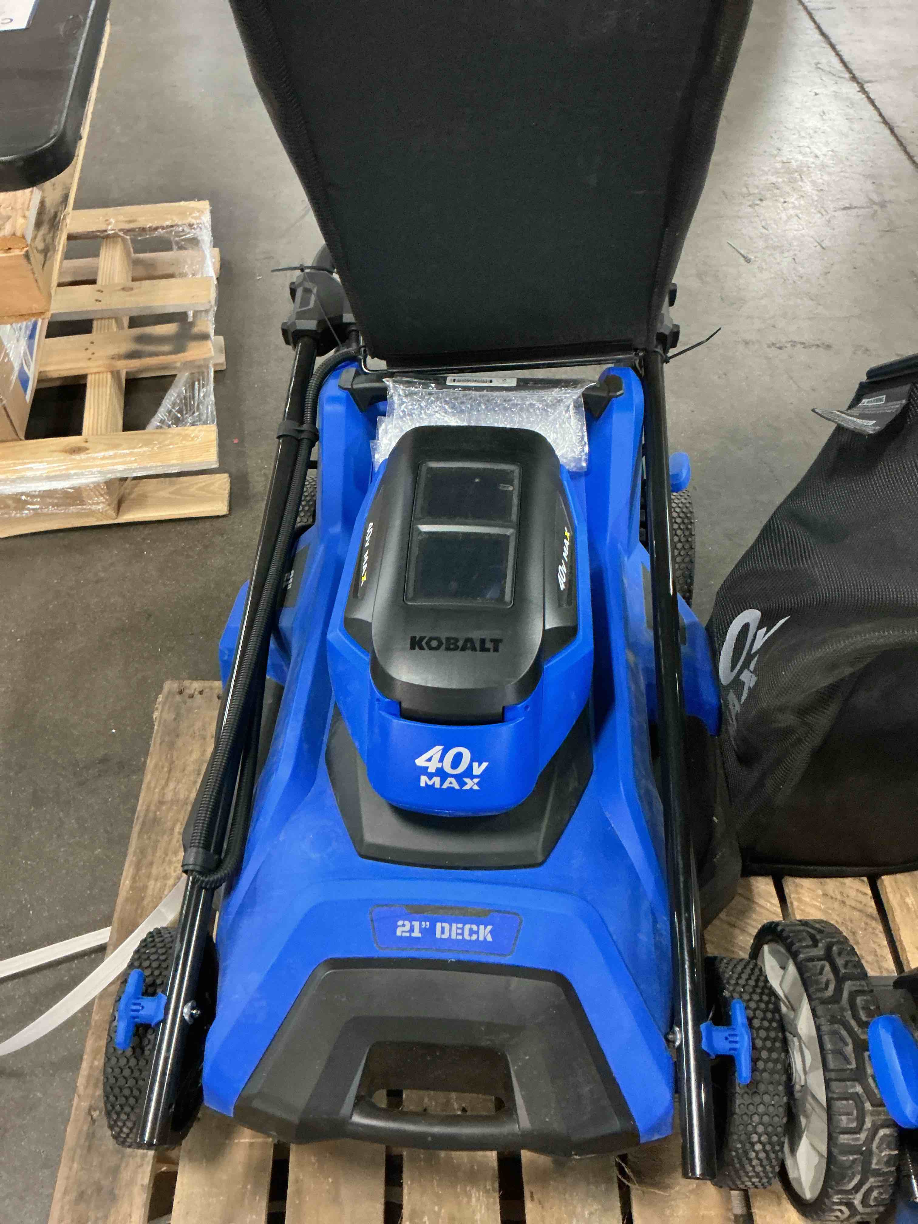 Condition photo showing As Is for kobalt 40-volt 21-in brushless battery push lawn mower 6 ah