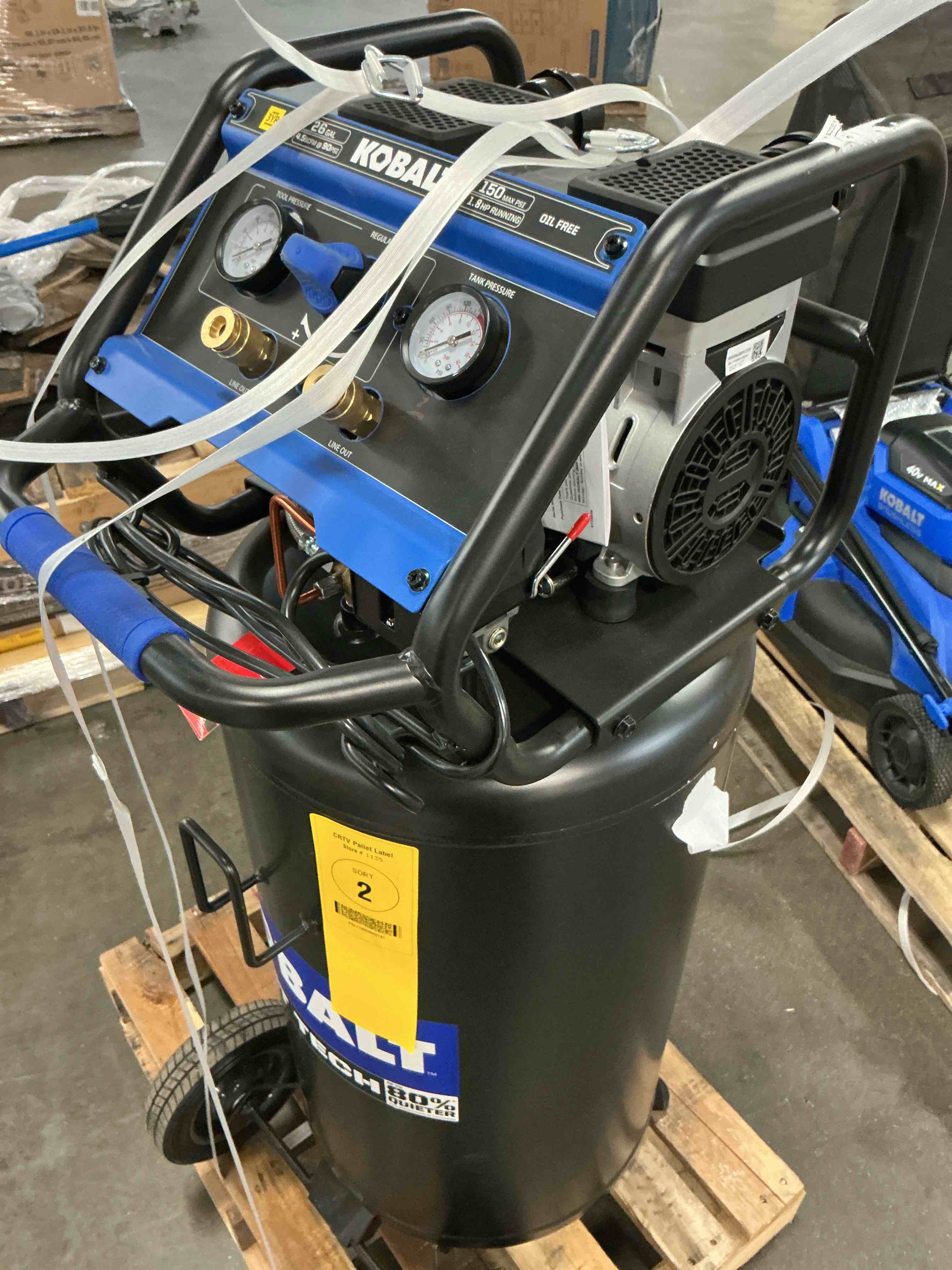 Condition photo showing Good Condition for kobalt quiet tech 26-gallon portable electric 150 psi vertical air compressor