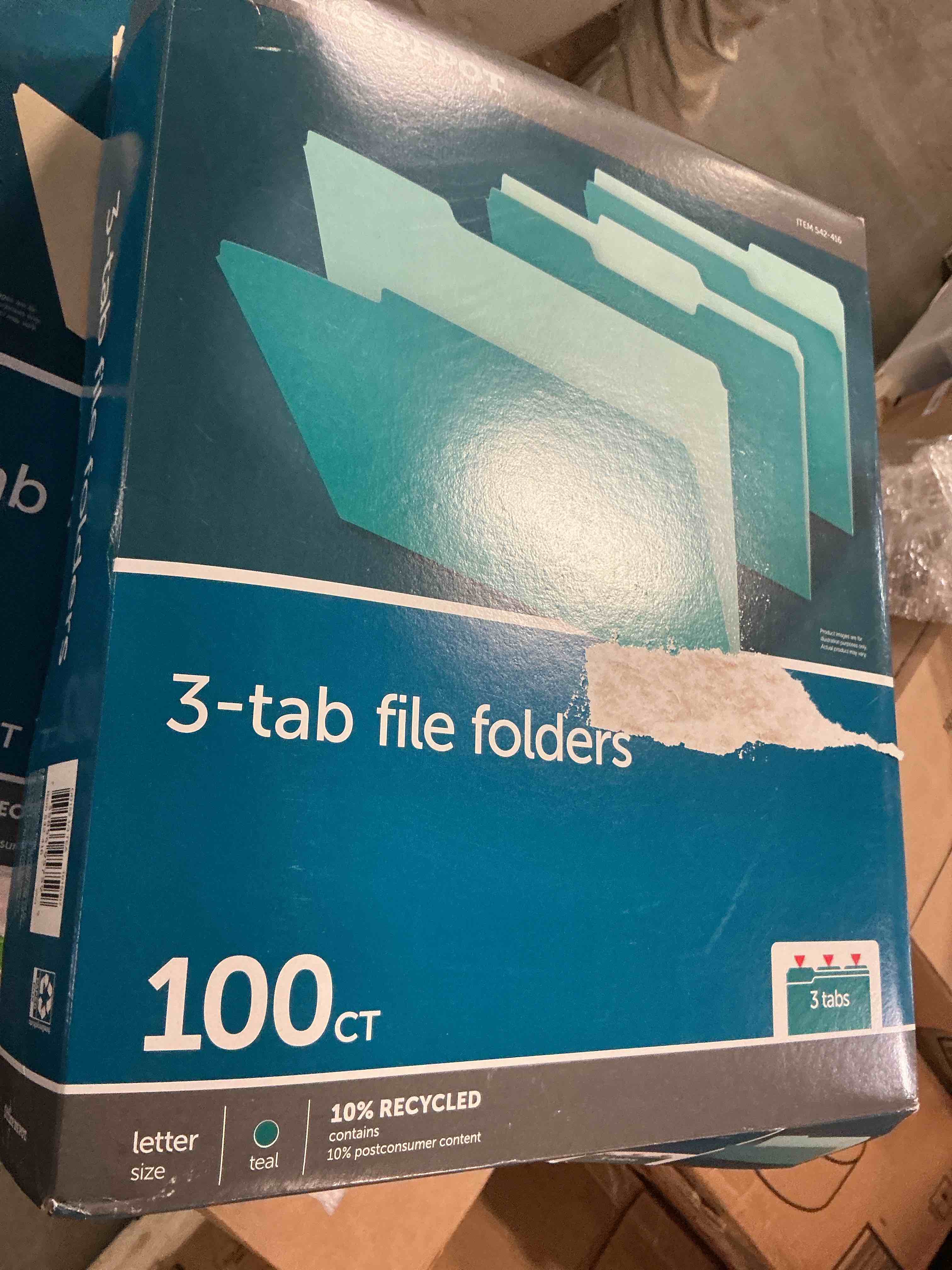 Condition photo showing Brand New for office depot two-tone color file folders 1/3 tab cut letter size teal box of 100 od152 1/3 tea