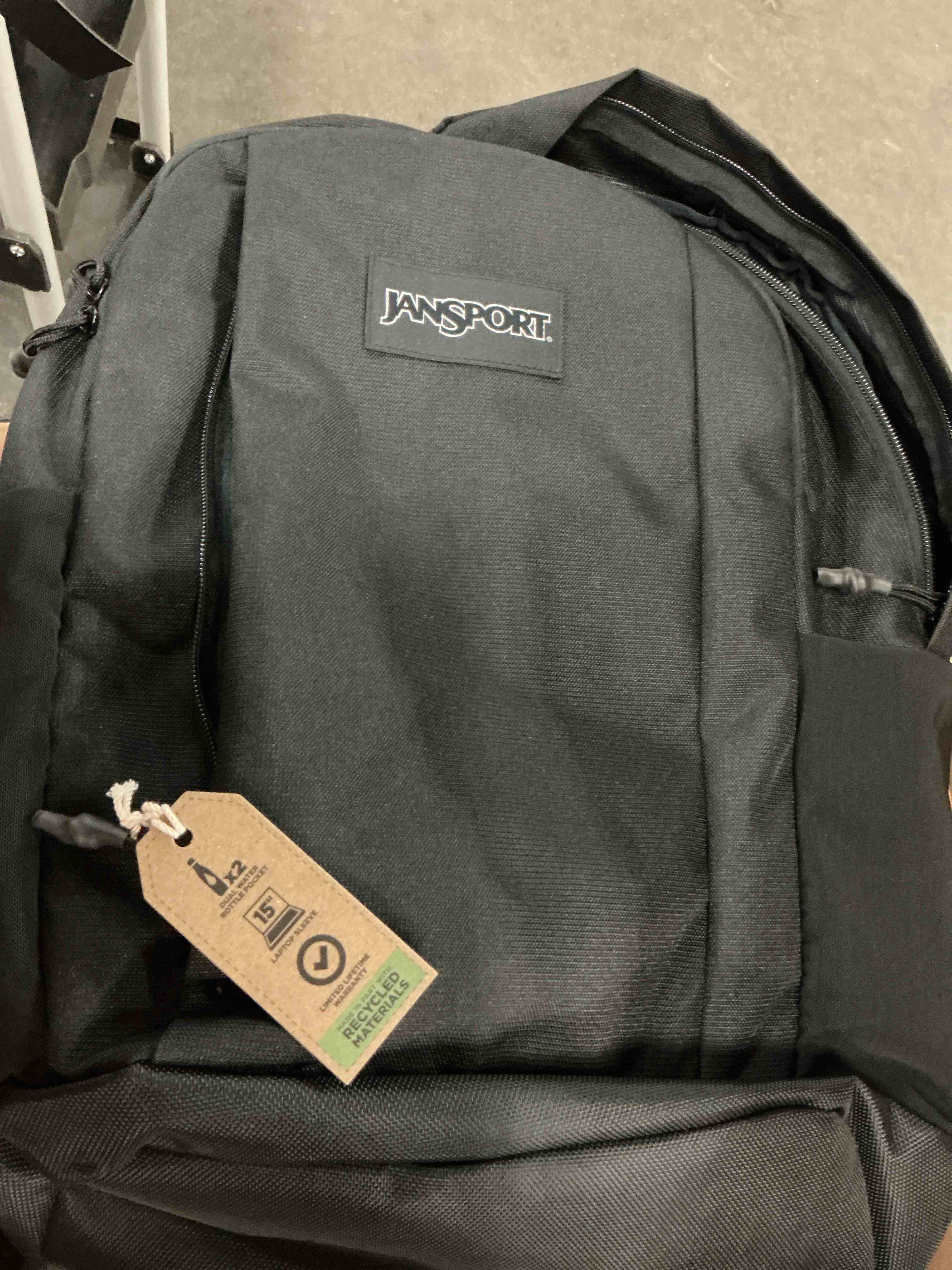 Condition photo showing Good Condition for jansport landings pack – large backpack with soft back panel, dual water bottle pockets, 15-inch padded laptop compartment, black