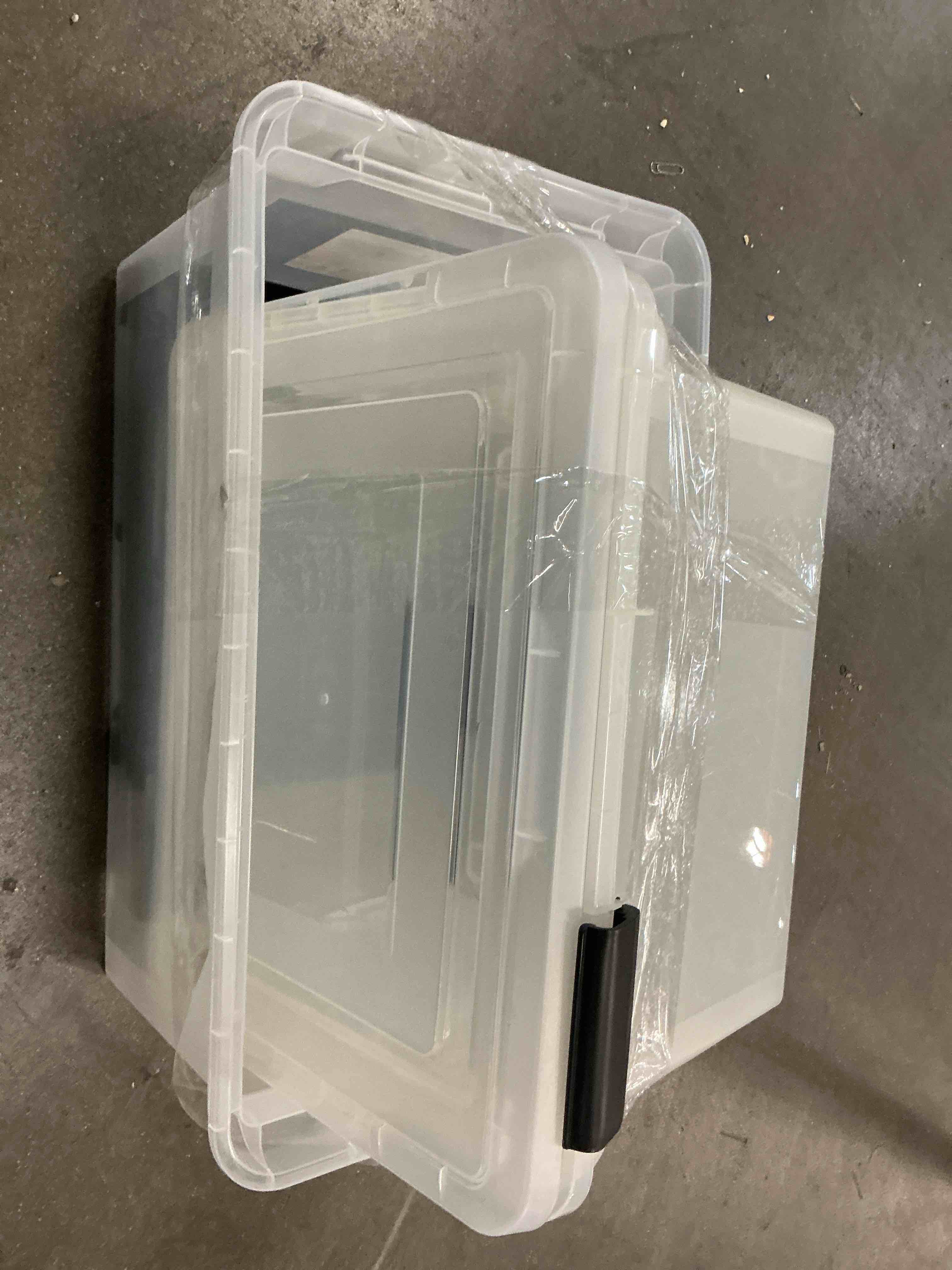 Condition photo showing As Is for office depot stackable file tote box 2 pcs 