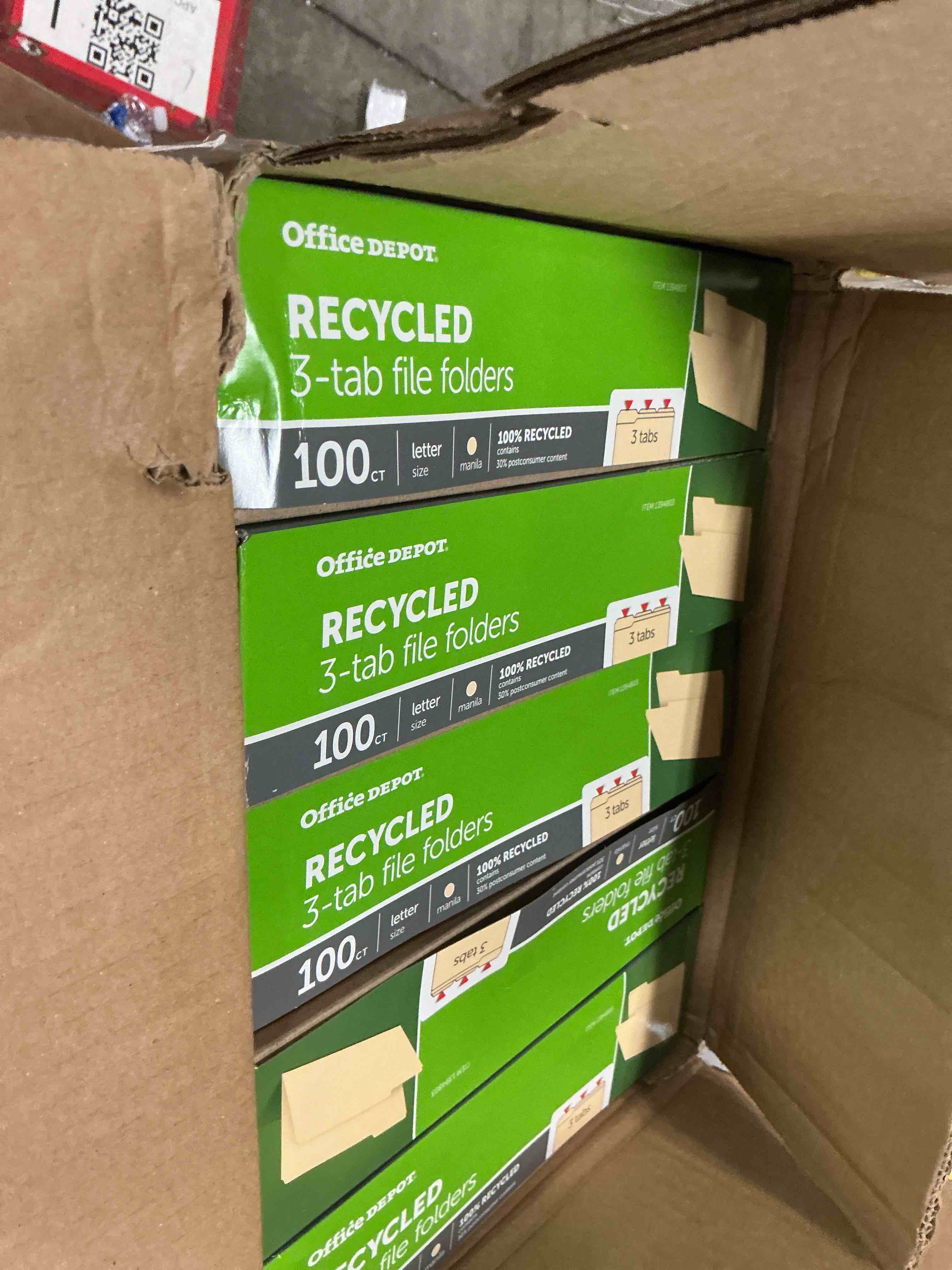 Condition photo showing Brand New for office depot file folders rcyl ff ltr 1/3 man 100ct