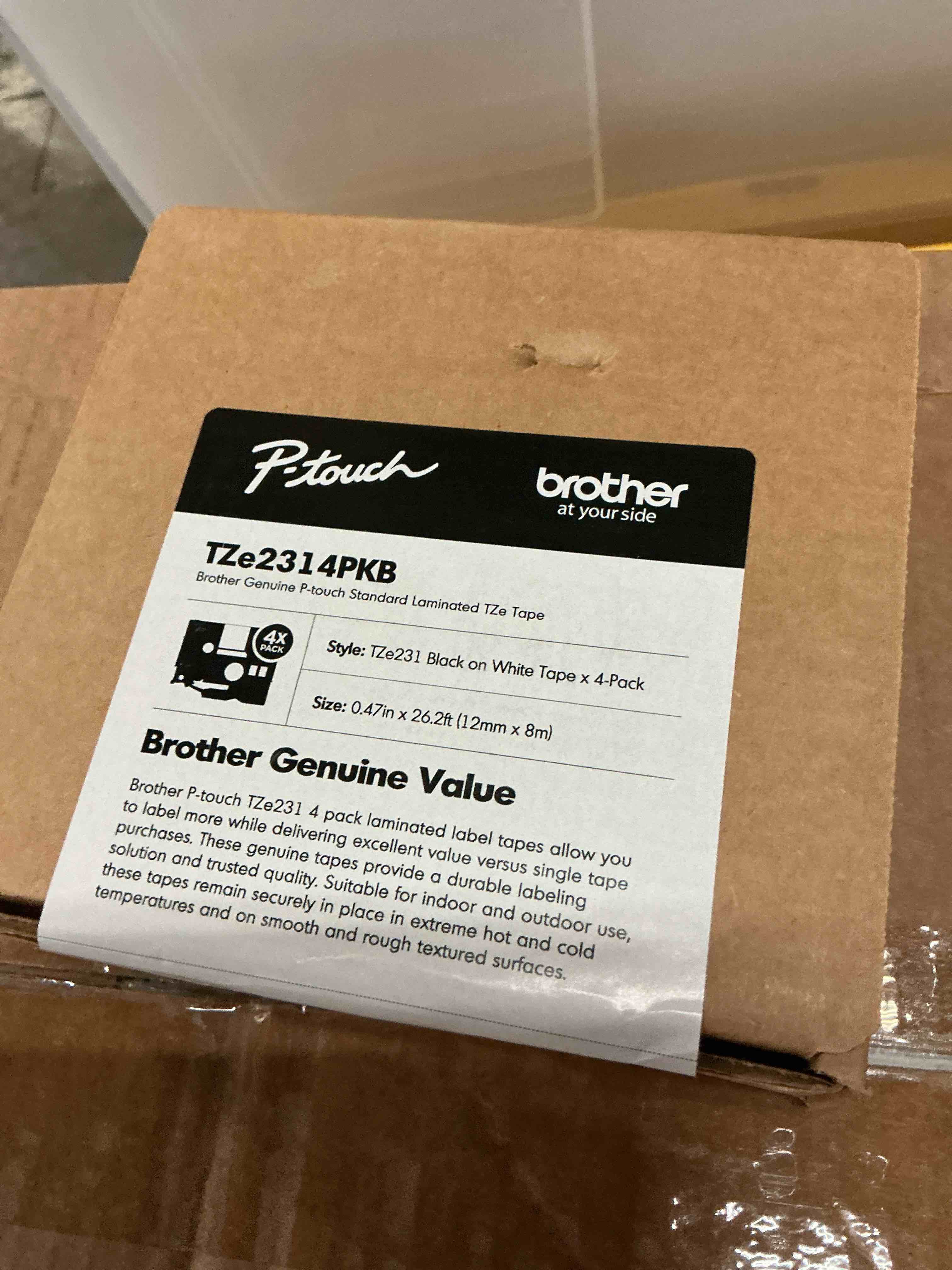 Condition photo showing Brand New for brother p-touch tze-231 laminated label maker tape 1/2  x 26-2/10  black on white 4/pack