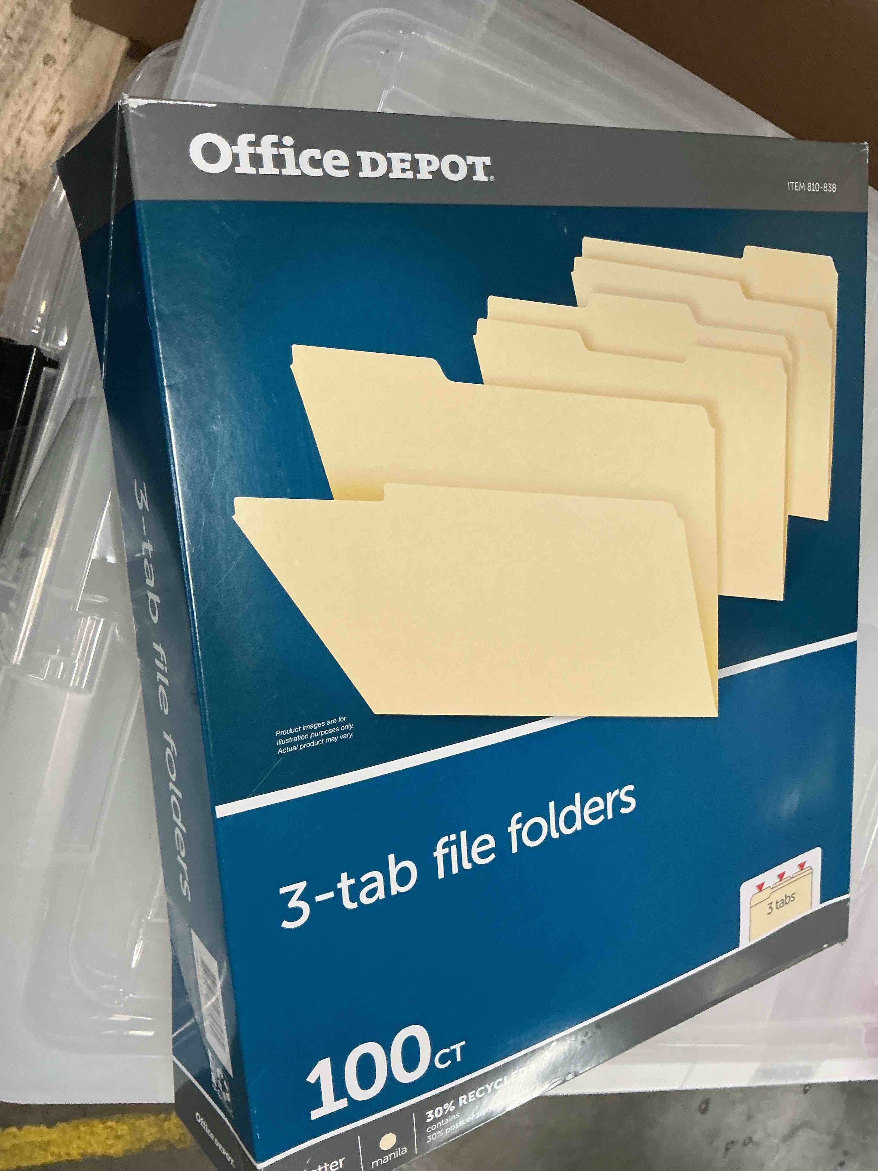 Condition photo showing Good Condition for office depot® brand file folders, 1/3 cut, letter size, 30% recycled, manila, pack of 100 folders