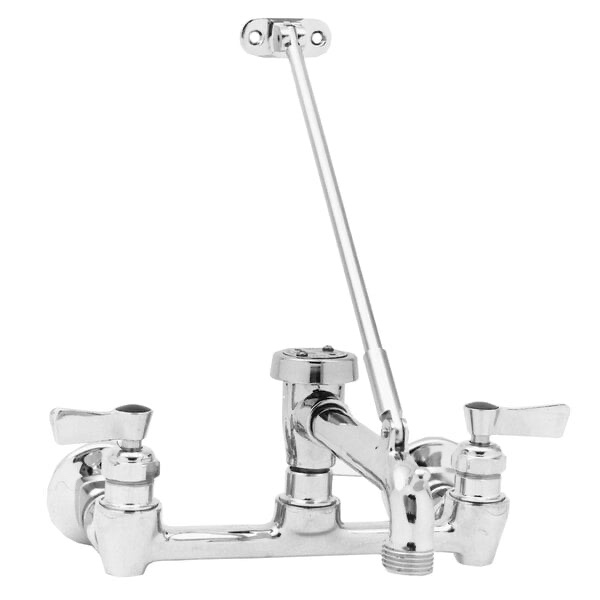 Fisher 82530 Wall Mounted Service Sink Faucet with 8" Centers, 6" Service Sink Spout, Garden Hose Outlet, Lever Handles, and EZ Install Adapters