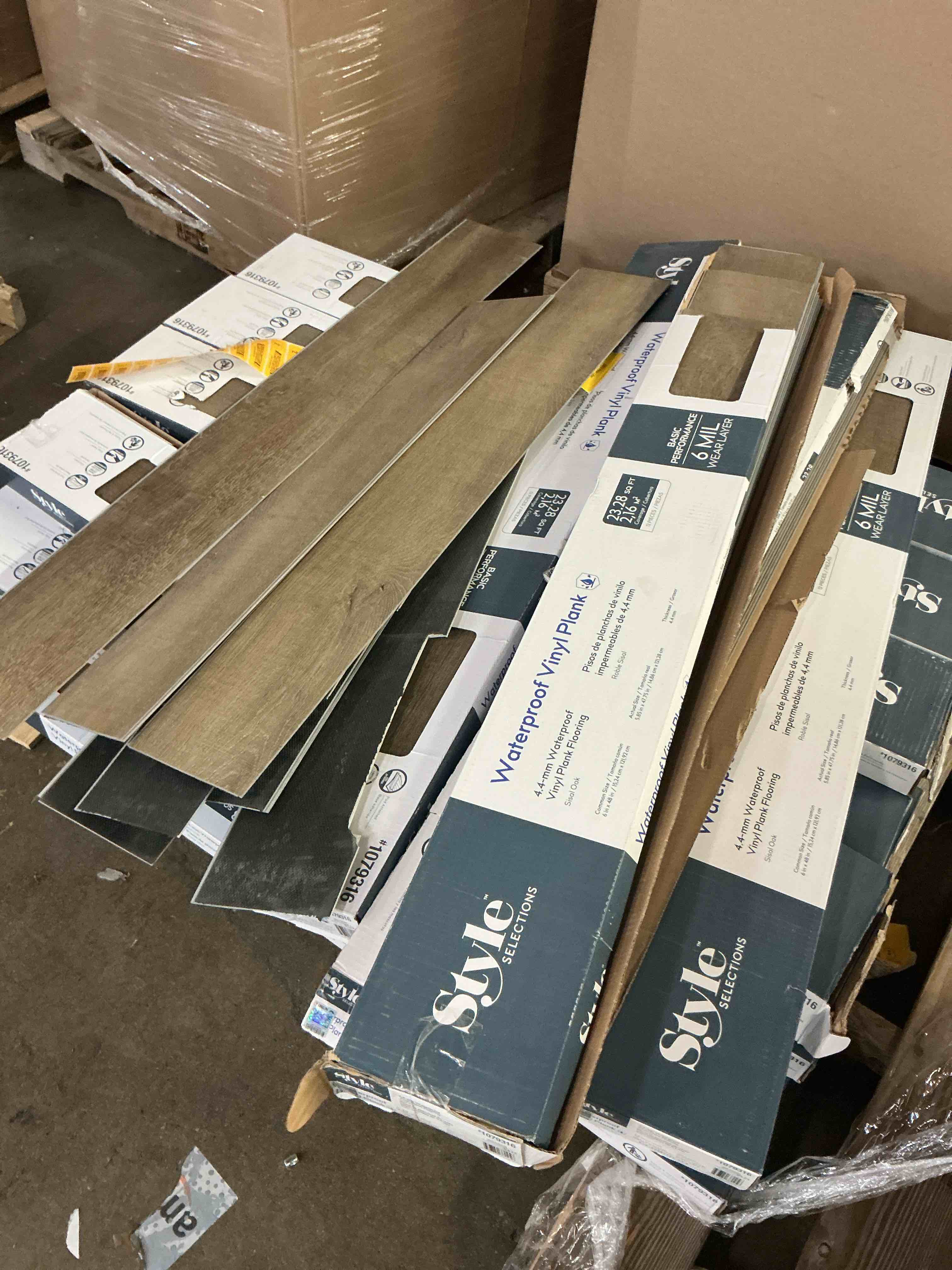 Condition photo showing As Is for style selections sisal oak 6-mil x 6-in w x 48-in l waterproof luxury vinyl plank flooring