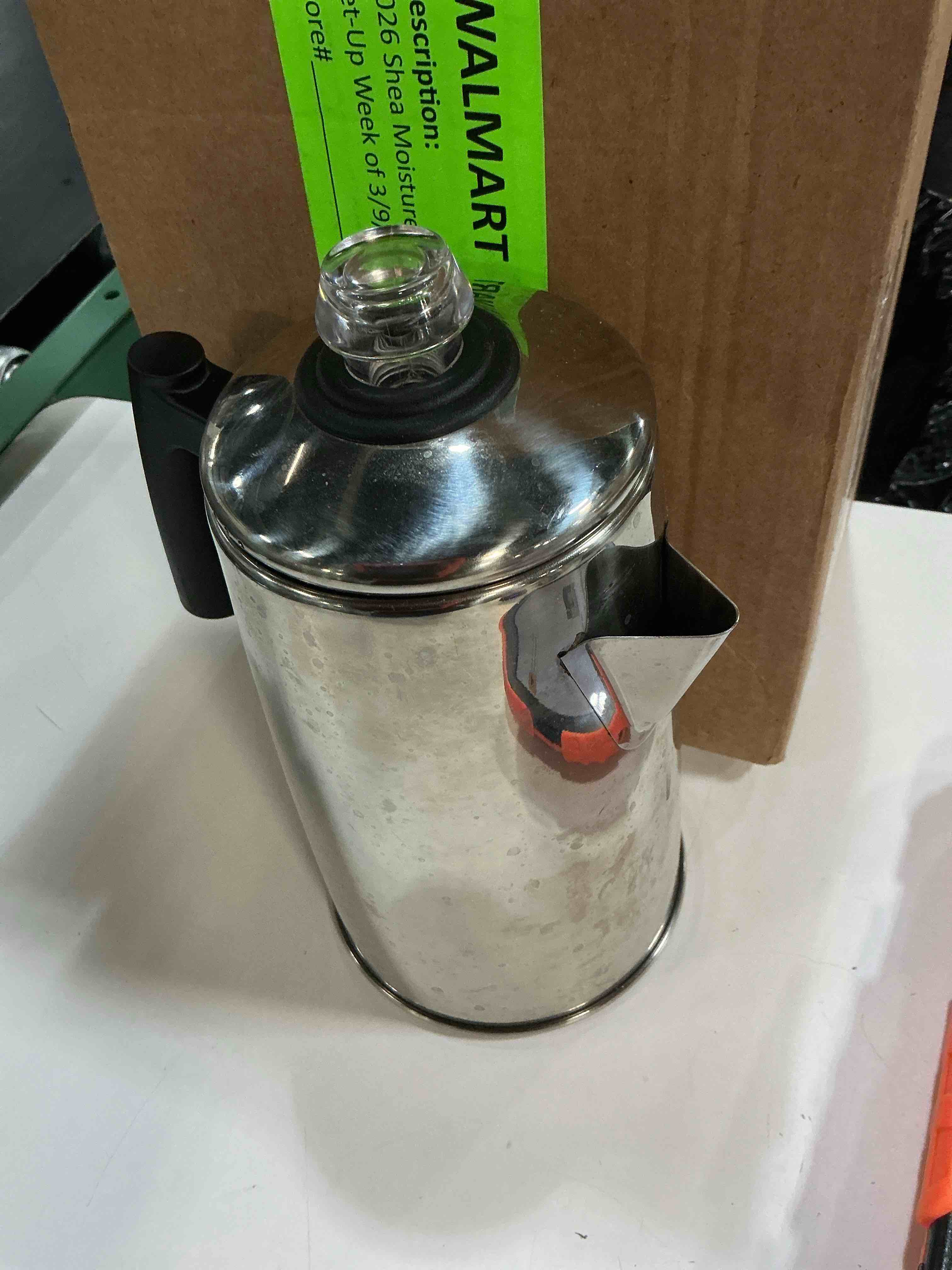 Condition photo showing As Is for primula today aluminum stove top percolator maker durable, brew coffee on stovetop, 9 cup, silver