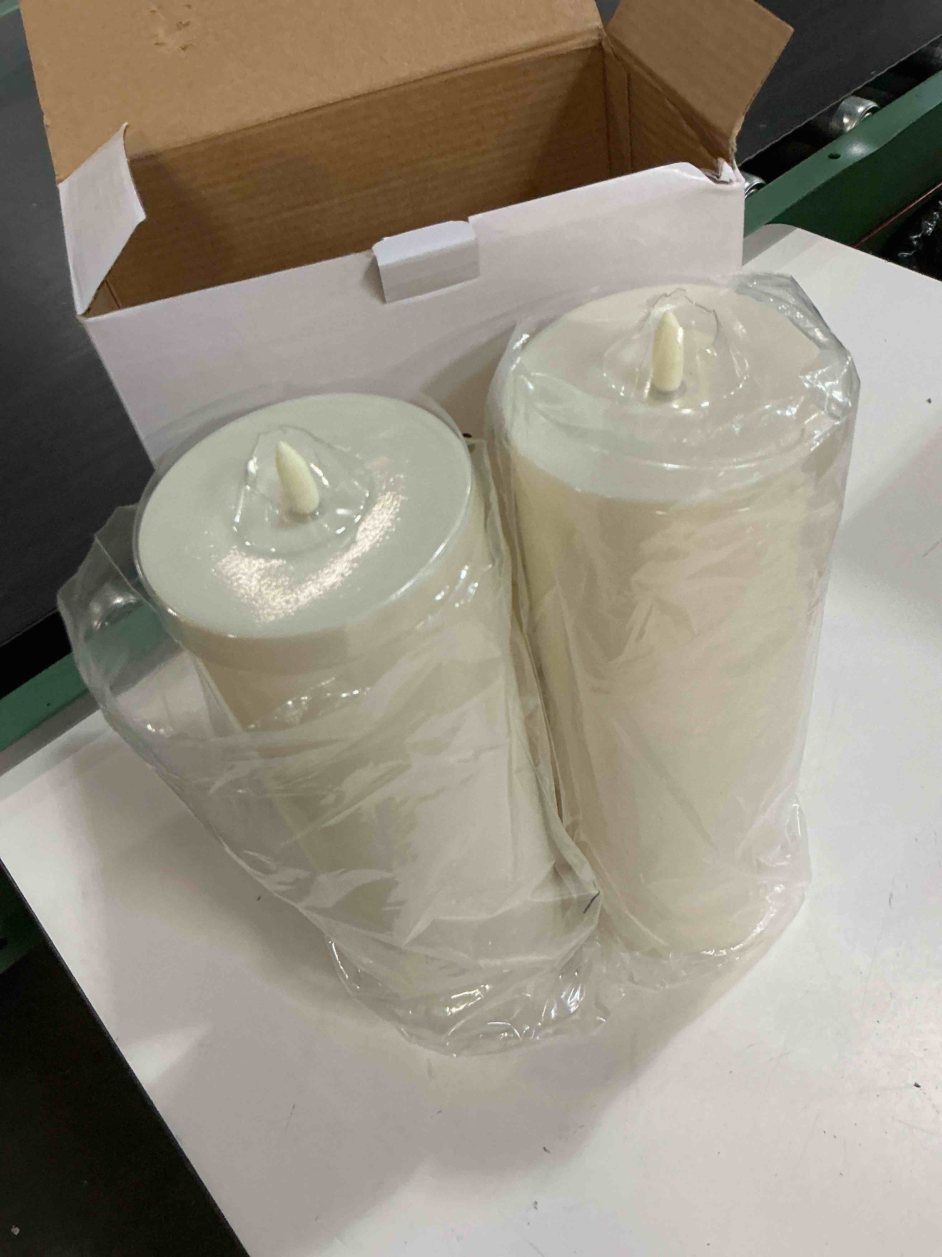Condition photo showing Good Condition for angelloong large flameless candles outdoor with timer, waterproof 8"x3" pillar candles battery operated, 2 pack flickering led candles for patio decor, lanterns backyard 8"(h) *3" (d)
