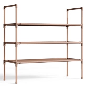 sakugi 3-tier shoe rack, sturdy shoe organizer, shoe shelf holds up to 16 pairs of shoes, assembled length, 28 in, brown