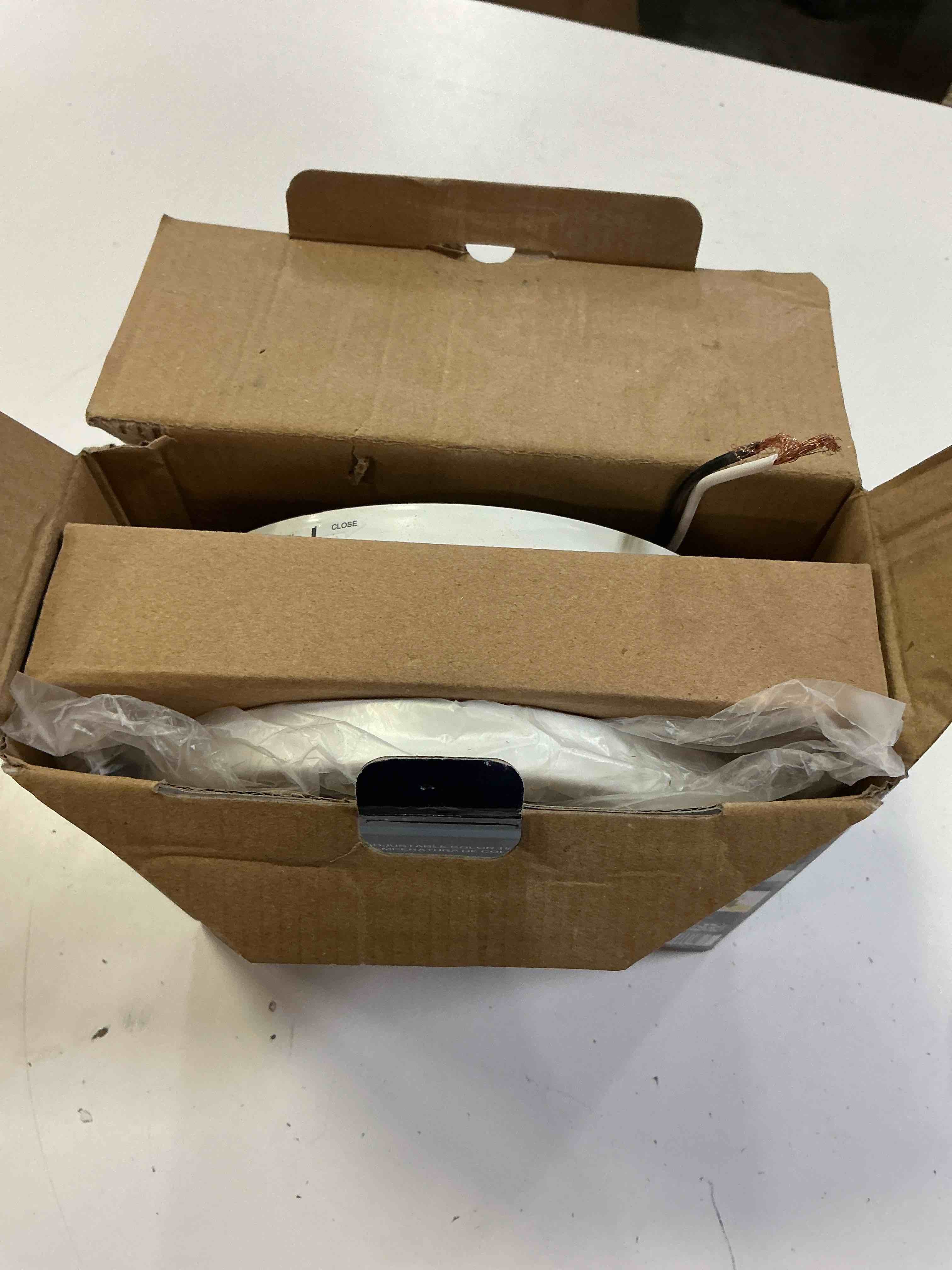 Condition photo showing As Is for project source 7.5-in white or matte black indoor 1 -light led tunable white flush mount (pack of 2) 