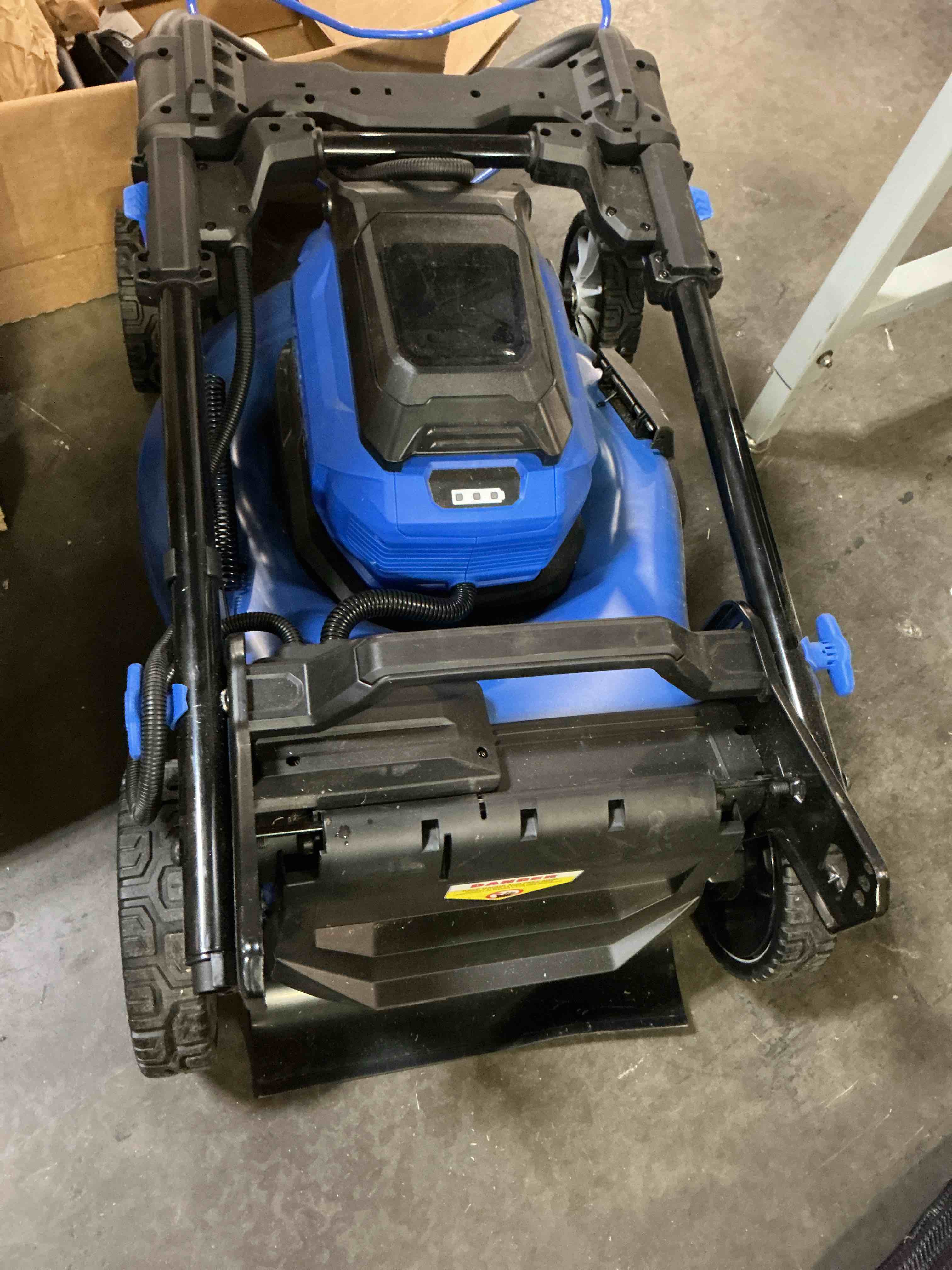 Condition photo showing As Is for kobalt gen4 40-volt, 20-in self propelled battery walk mower with (included battery and charger)