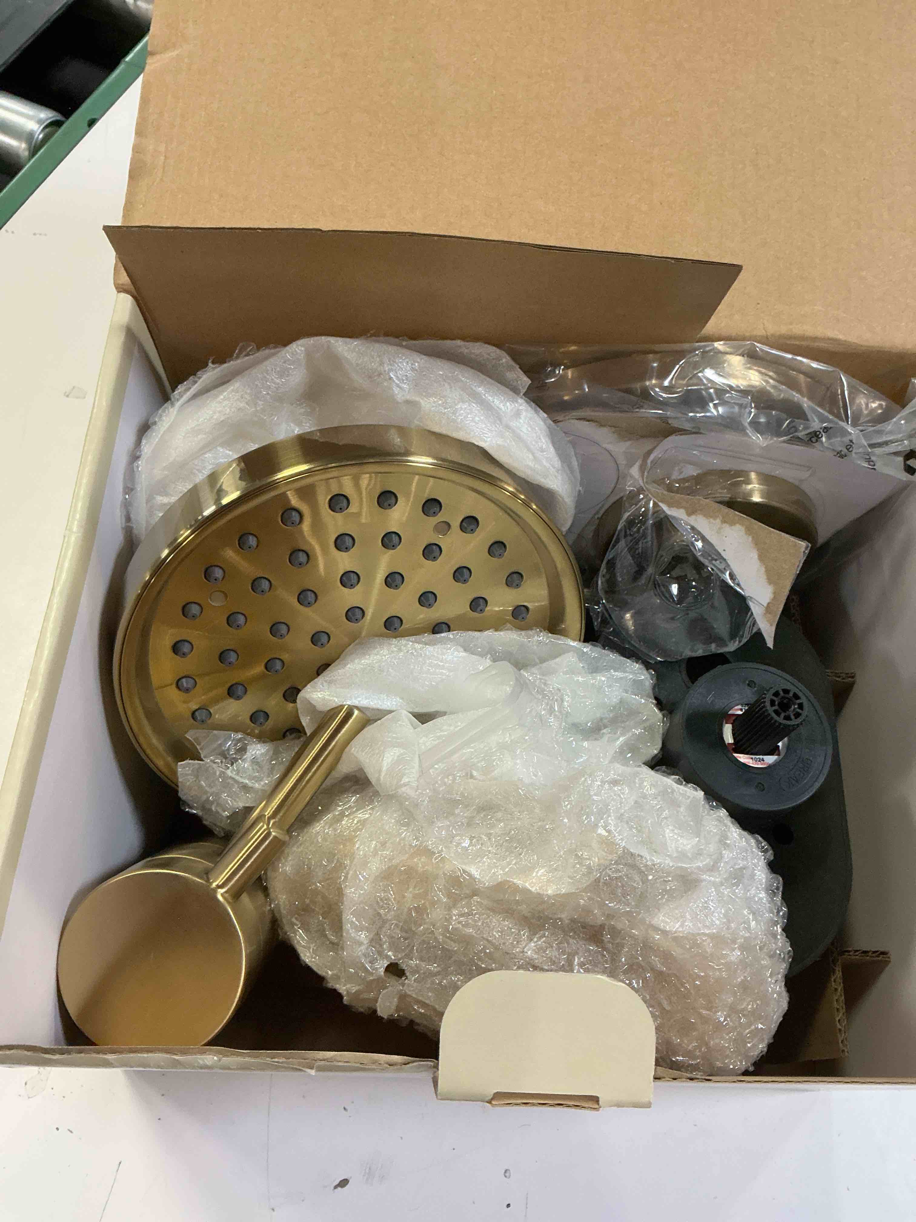 Condition photo showing As Is for allen + roth harlow brushed gold 2-handle single function 6-in round bathtub and shower fauce