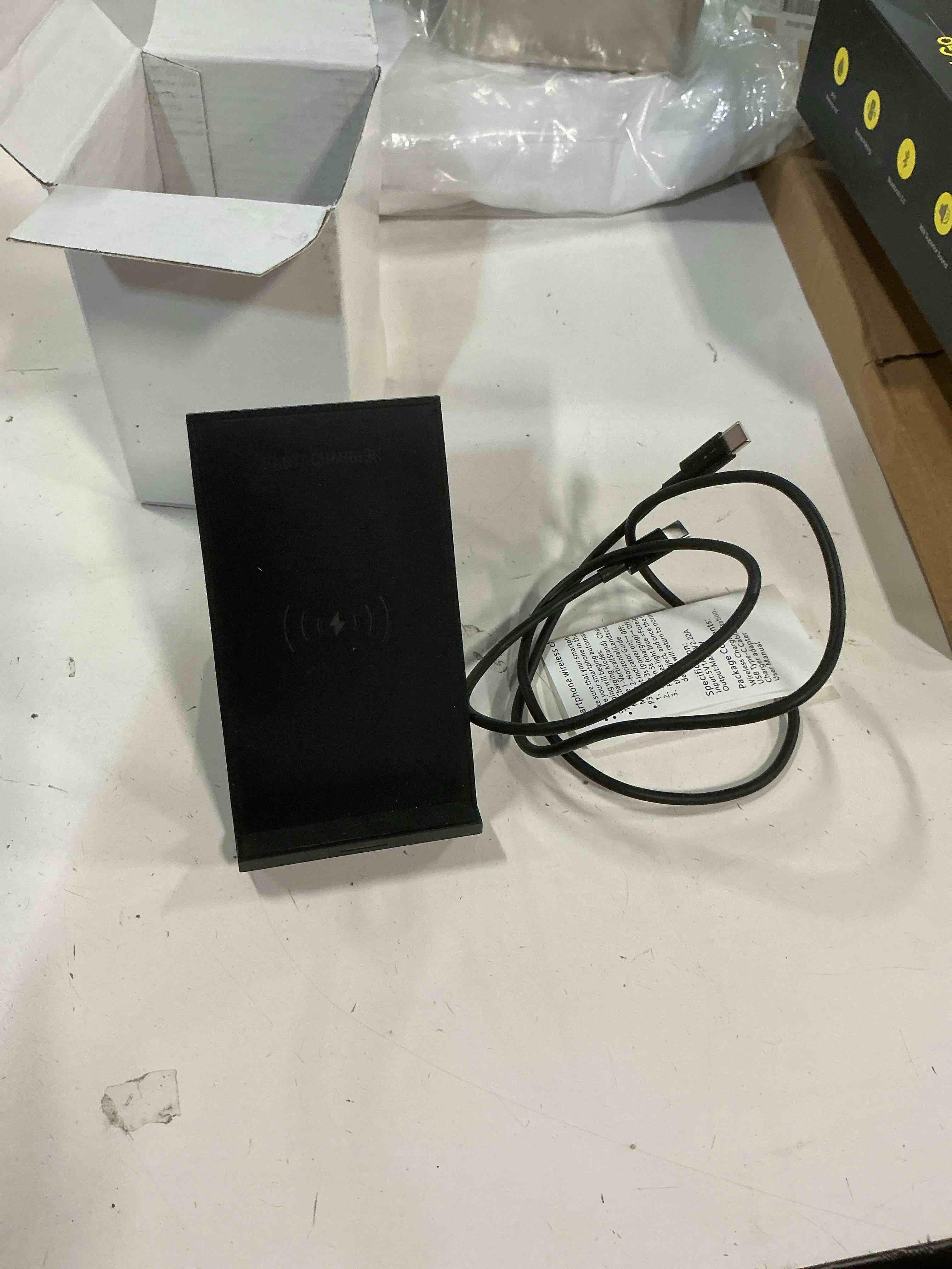 Condition photo showing Good Condition for wireless charger stand, 15w fast phone wireless charging stand station with 20w usb c brick for samsung w26/s25 ultra/s24+/s23/s22+/s21, iphone air/17 pro max/16/15/14/13/12 with sleep-friendly light black 3ft