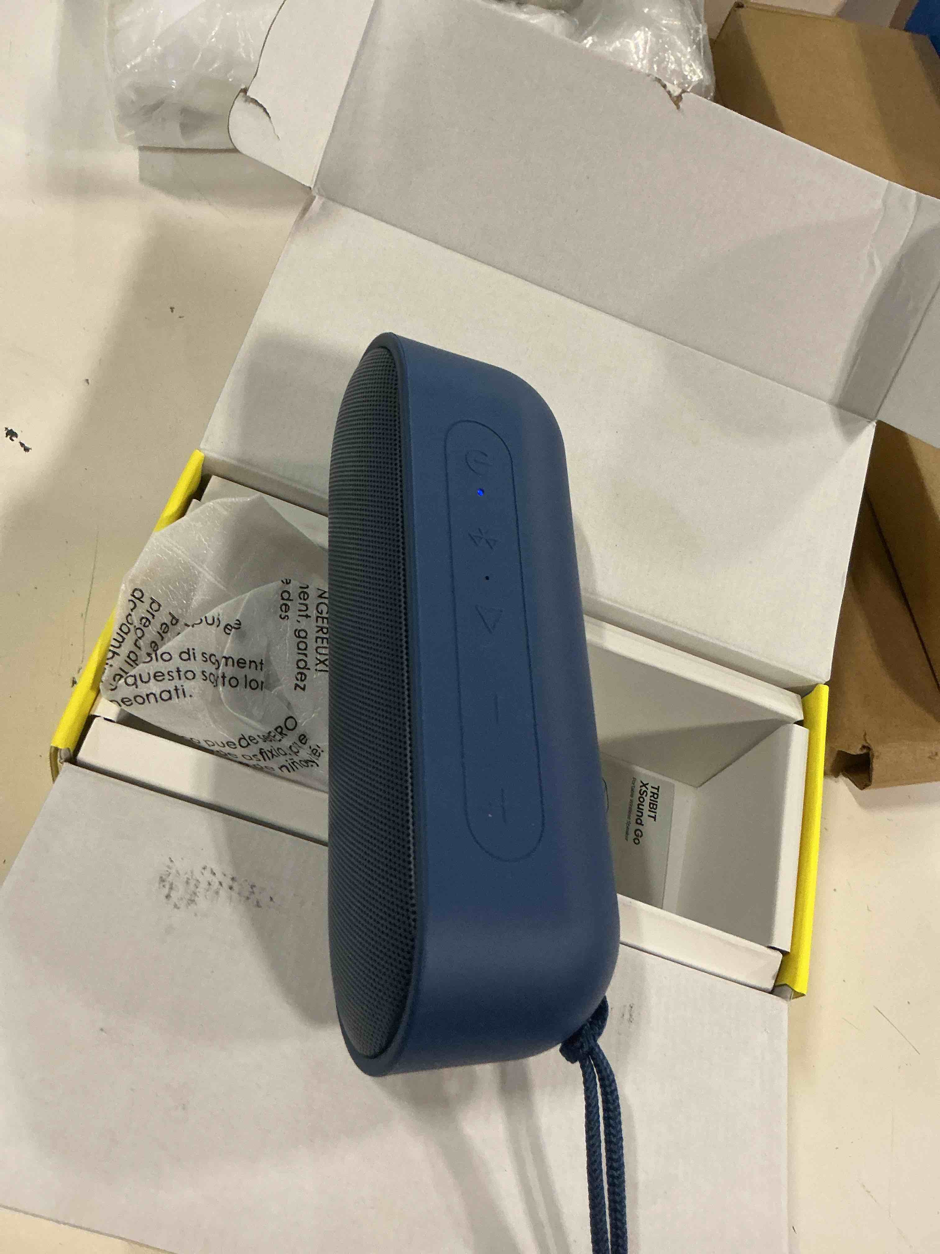 Condition photo showing Good Condition for tribit xsound go bluetooth speaker with 16w loud sound & rich bass, 24h playtime, ipx7 waterproof, wireless stereo pairing, usb-c, portable wireless speaker for home, outdoors, travel (blue)