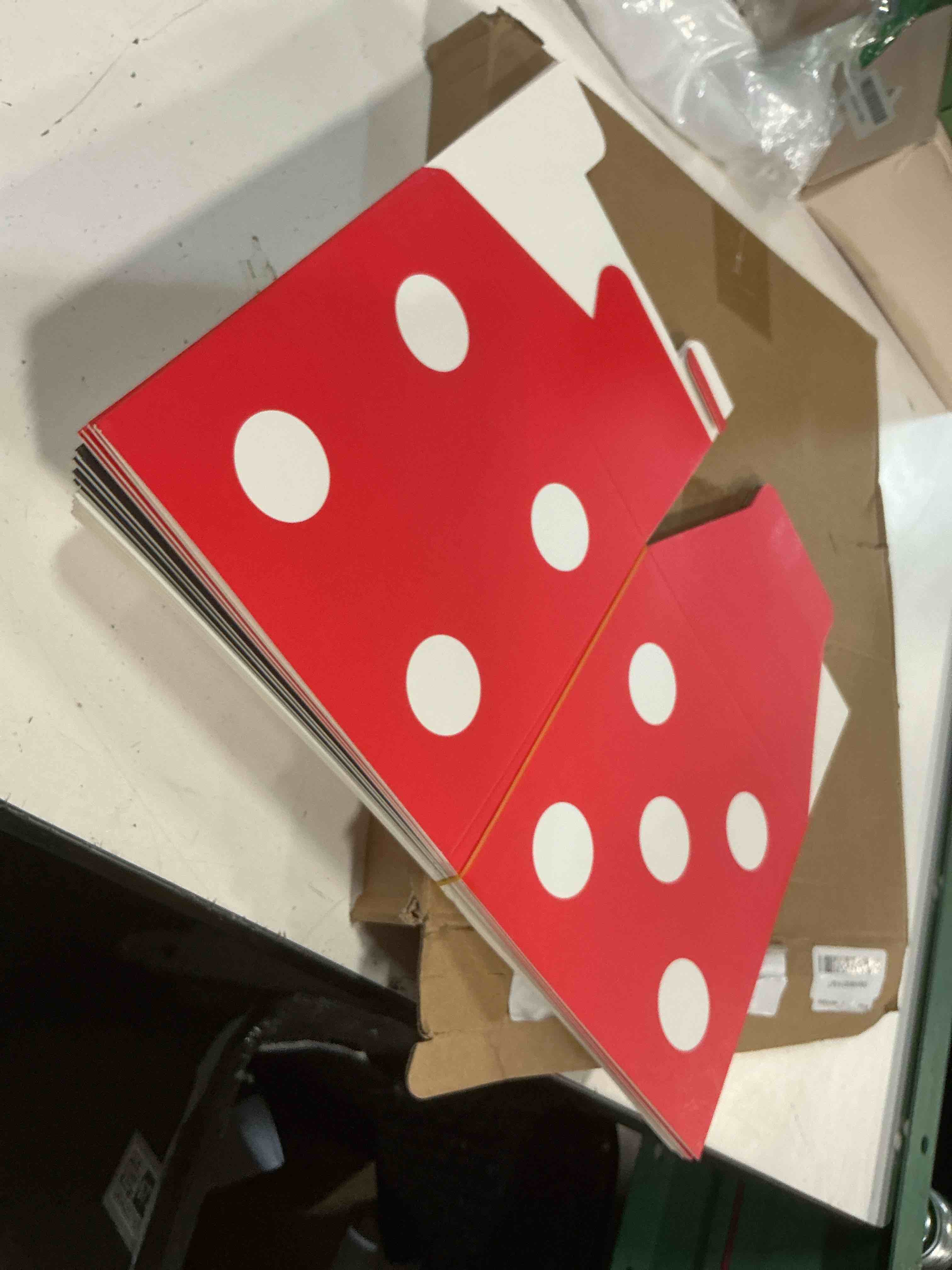 Condition photo showing New/Like New for 12 sets casino theme party decorations dice centerpieces for tables casino night table party toppers with white, black, red dice box poker cutouts and sticks for night decor birthday