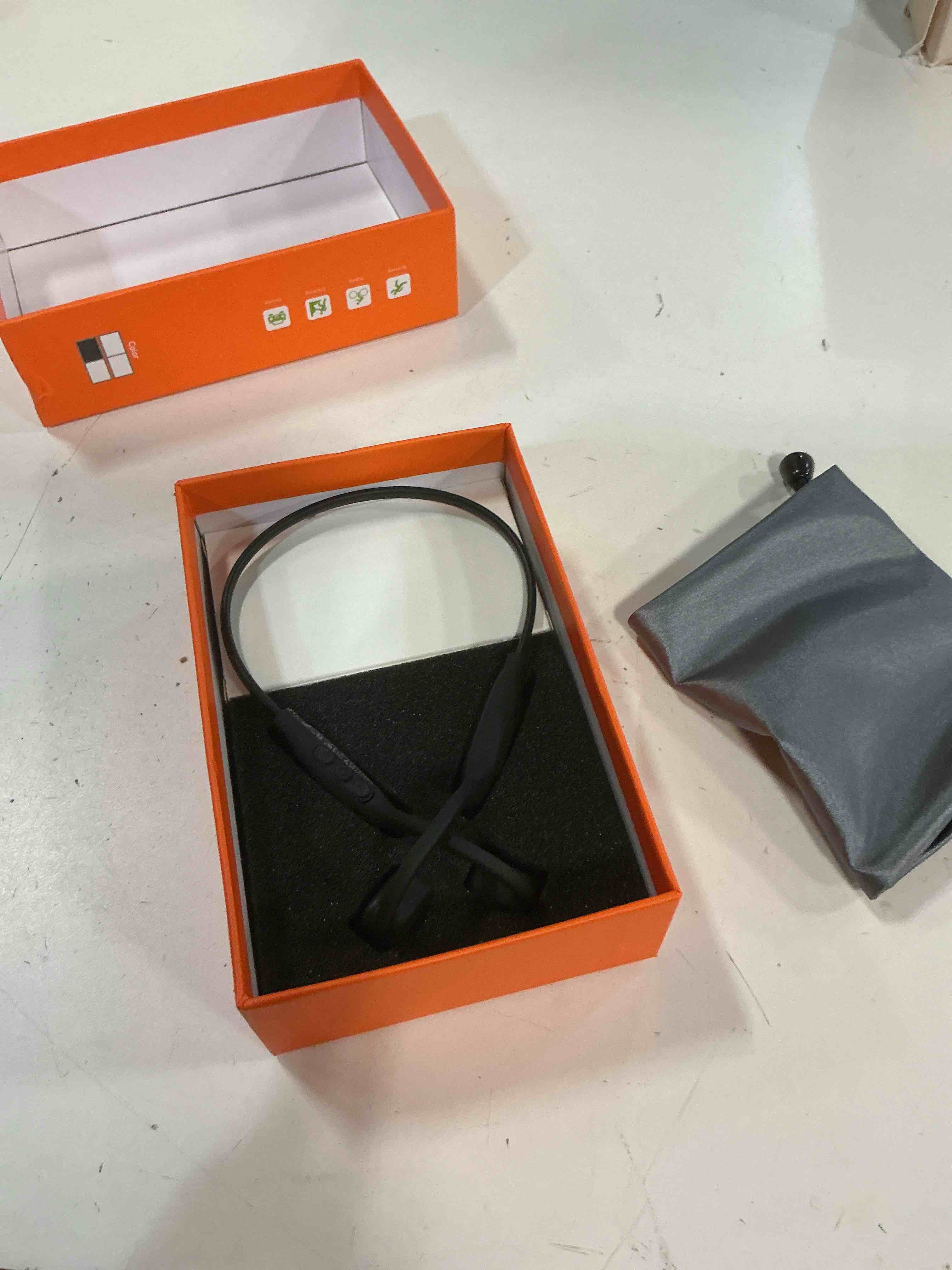 Condition photo showing New/Like New for bone conduction headphones, 14h playtime bluetooth 6.0 open-ear earbuds with mic, ipx5 waterproof lightweight headset, wireless sport earphones for running, cycling, gym workouts(black