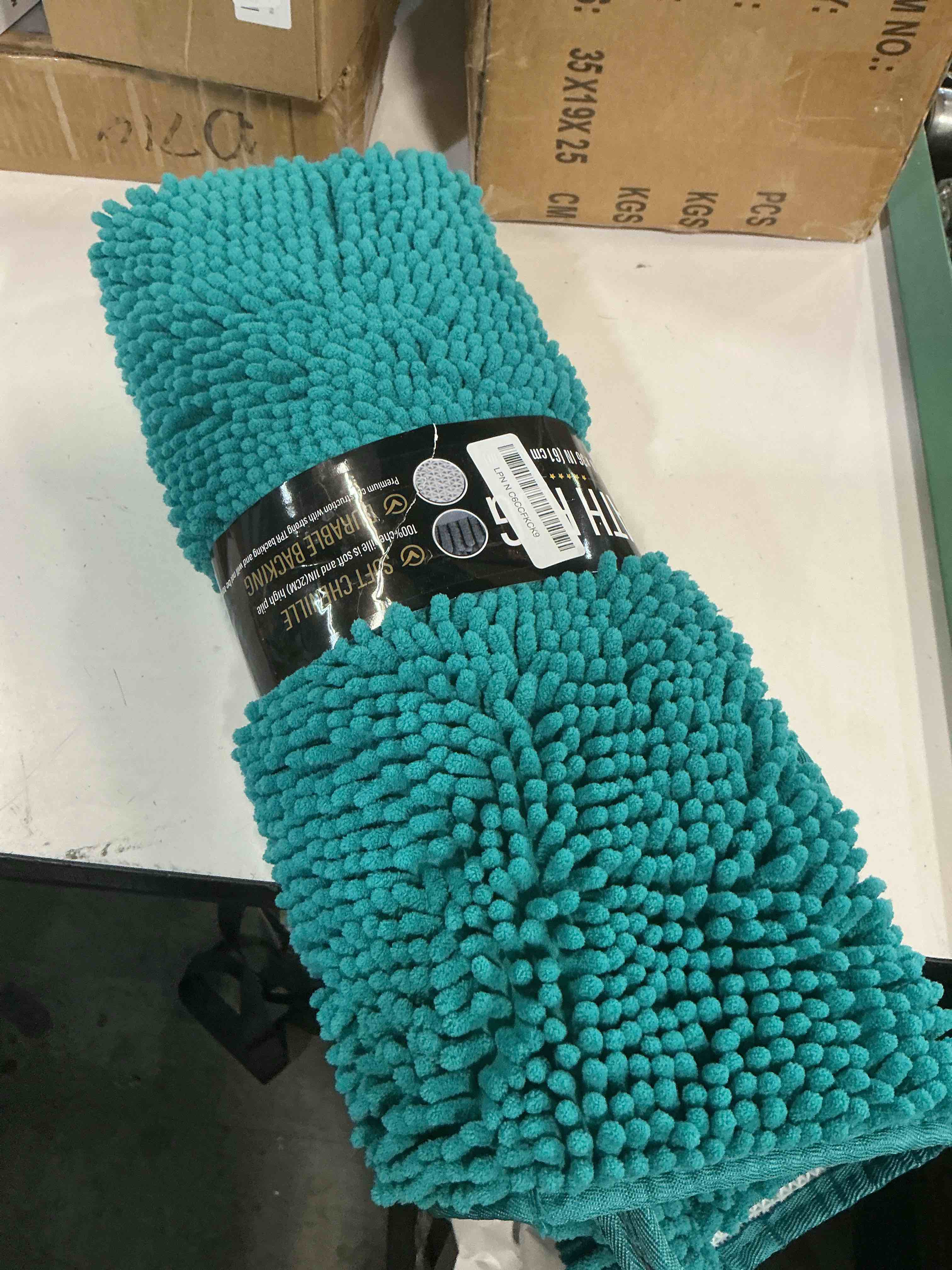 Condition photo showing New/Like New for lochas luxury bathroom rug shaggy bath mat 24 x 36 inch, washable non slip bath rugs for bathroom shower, soft plush chenille absorbent carpets mats, teal blue teal blue 2' x 3' (24''x36'')