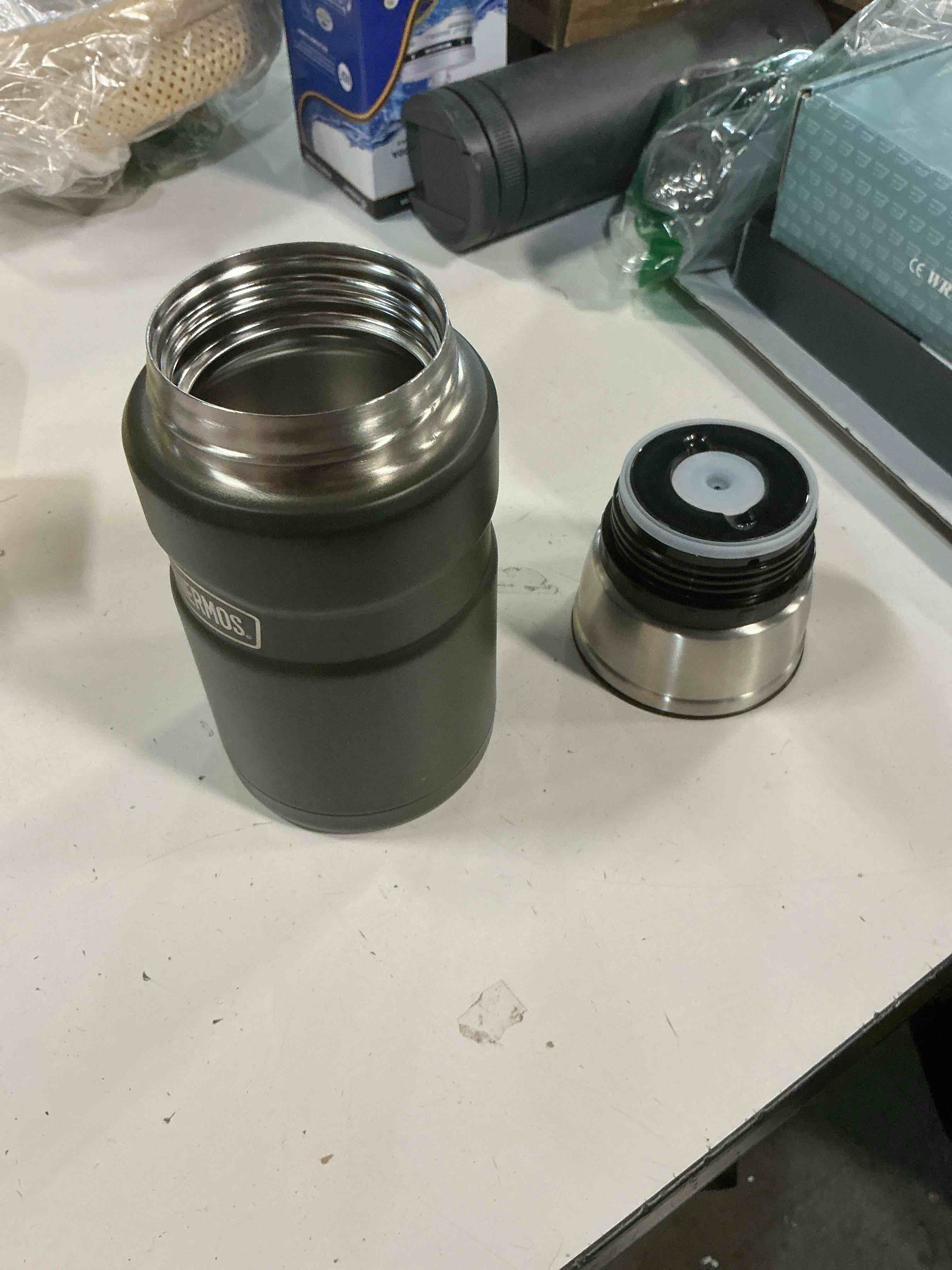 Condition photo showing As Is for thermos stainless king vacuum-insulated food jar, 24 ounce, army green army green 24 ounce