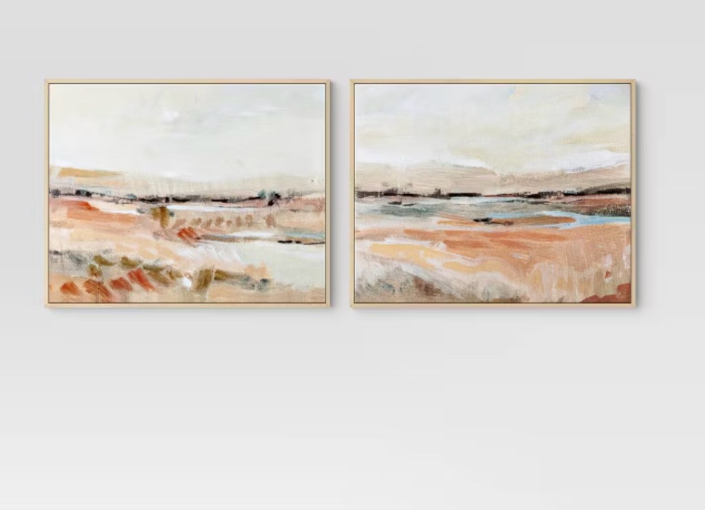 (set of 2) 24" x 30" faded landscape framed wall canvases natural - threshold™: polystyrene frame, blockprint art