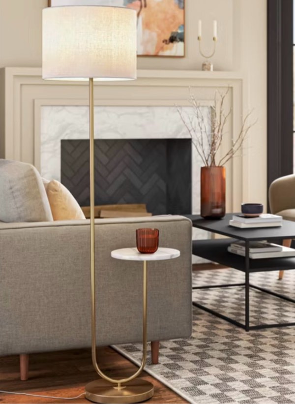 60"x20.5" Floor Lamp with Marble Table - Threshold™: Modern Standing Lamp with Polyester Shade