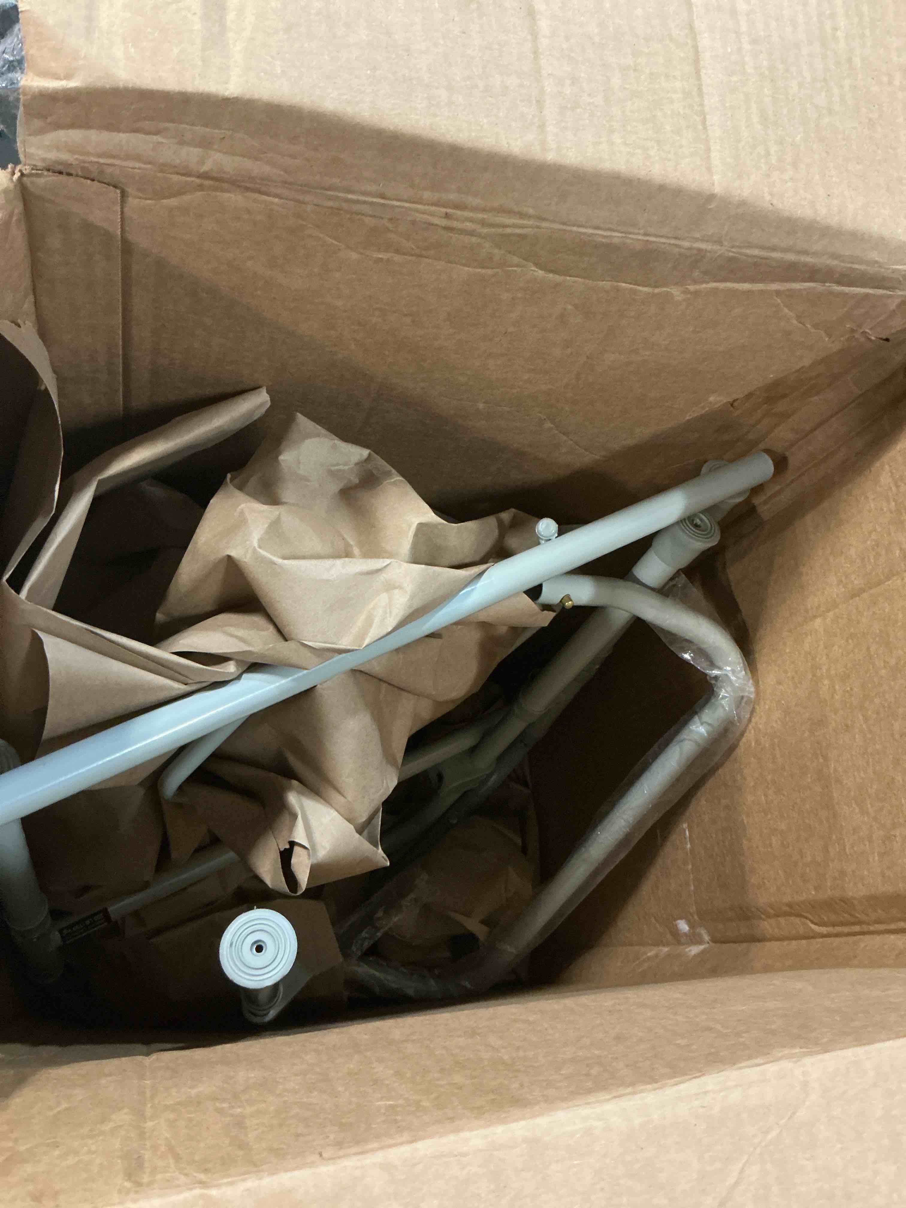 Condition photo showing As Is for probasics 3-in-1 folding commode chair with full seat, 350 lb capacity, portable self-contained commode, foldable steel frame