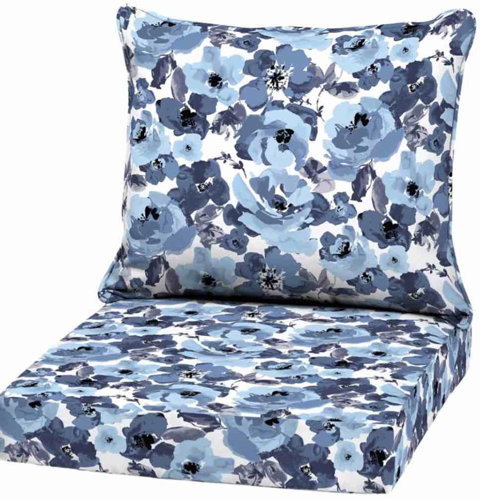 arden selections outdoor deep seat set, 24 x 24, rain-proof, fade resistant, deep seat bottom and back cushion 24 x 24, blue garden floral