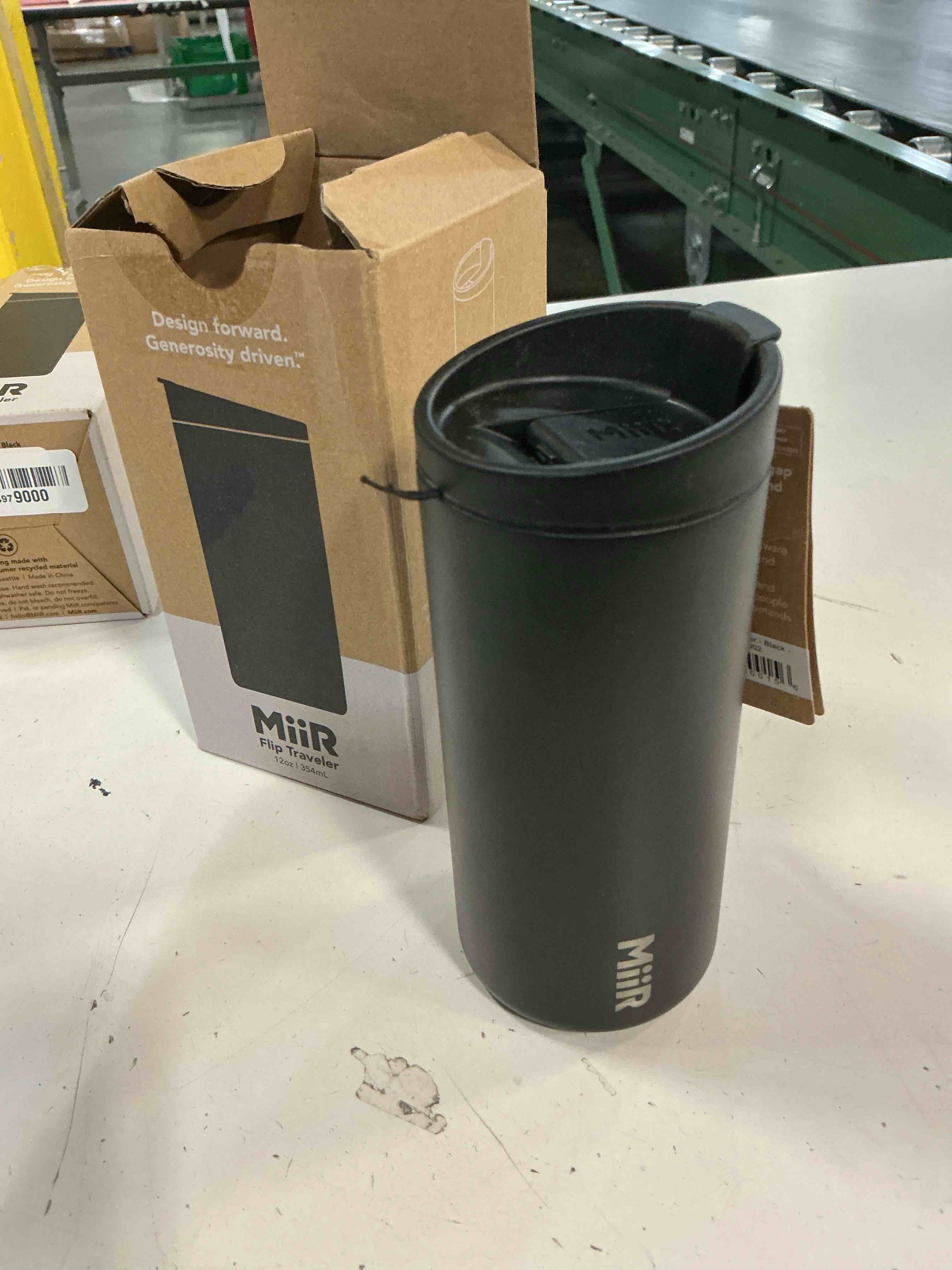 Condition photo showing New/Like New for miir flip traveler 12oz - double-wall vacuum insulated with flip lid, bpa-free stainless steel construction, insulated tumbler for hot or cold drinks