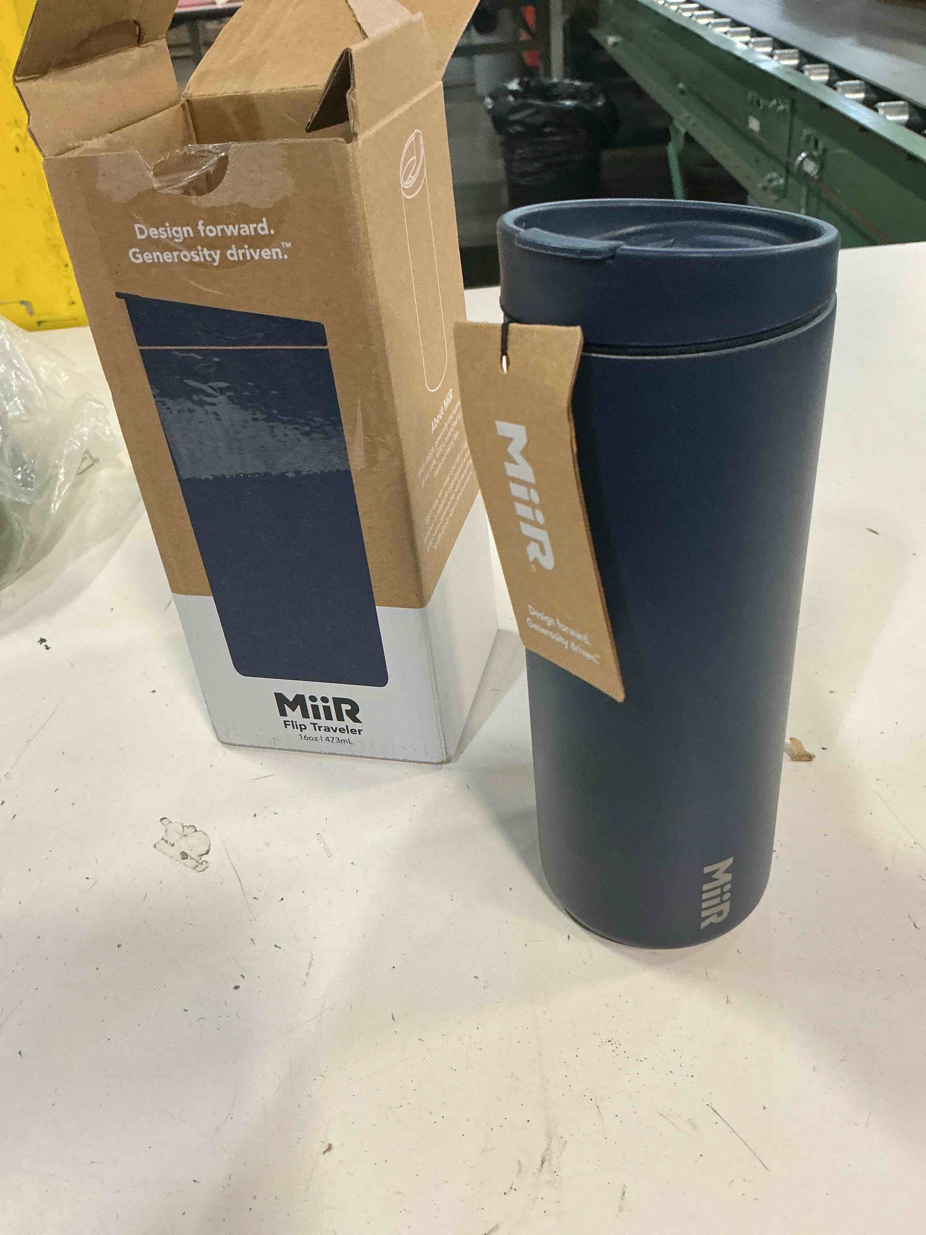 Condition photo showing New/Like New for miir, flip traveler, double-wall vacuum insulated with leakproof lid, bpa-free stainless steel construction, home, 16 fluid ounces