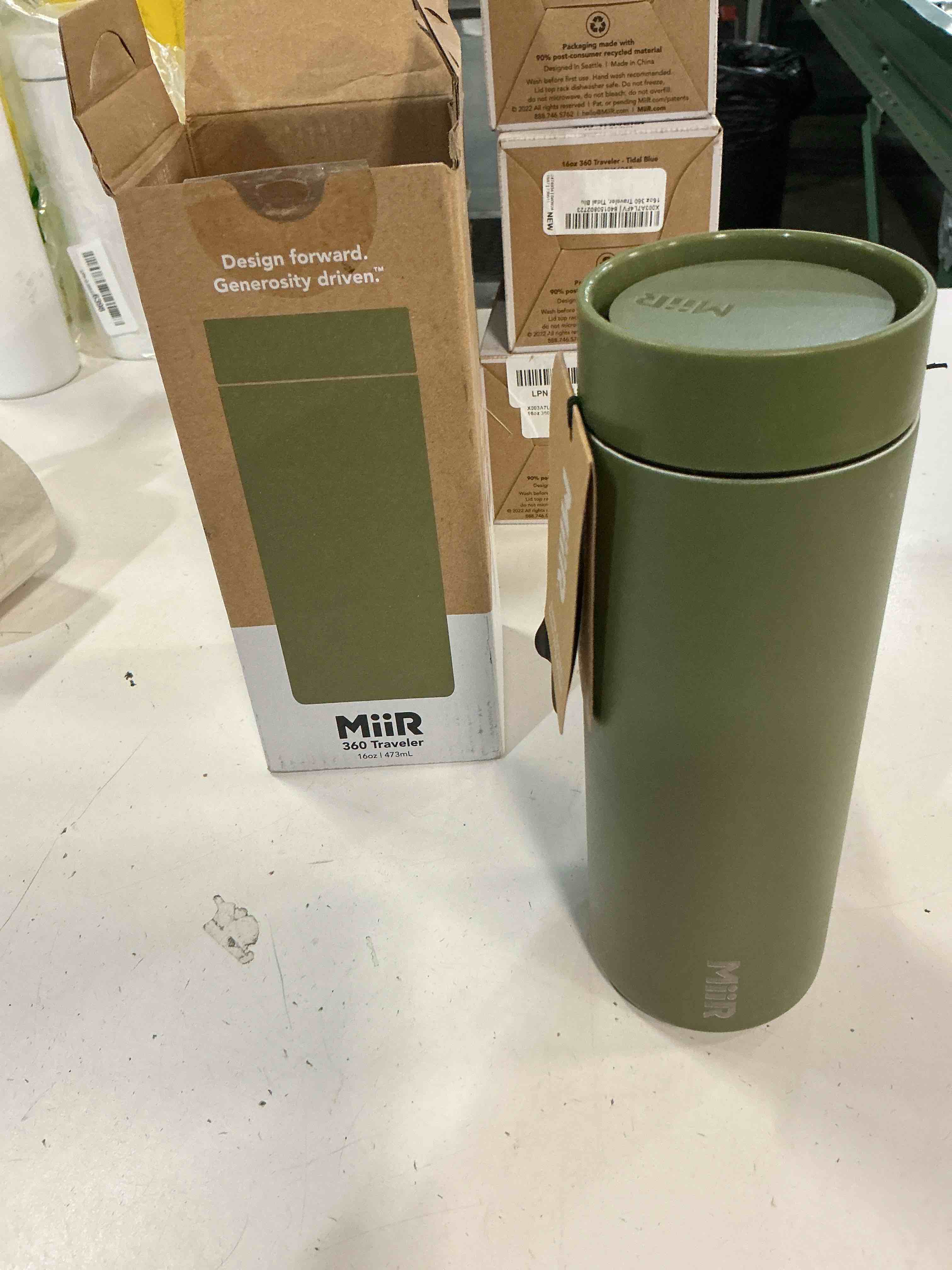 Condition photo showing New/Like New for miir, 360 traveler, vacuum insulated, evergreen, 16 oz