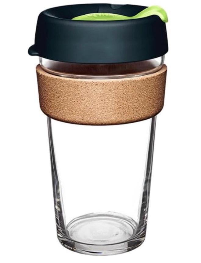 KeepCup Brew Cork, Reusable Glass Tumbler with Natural Cork, Grande Coffee Cup