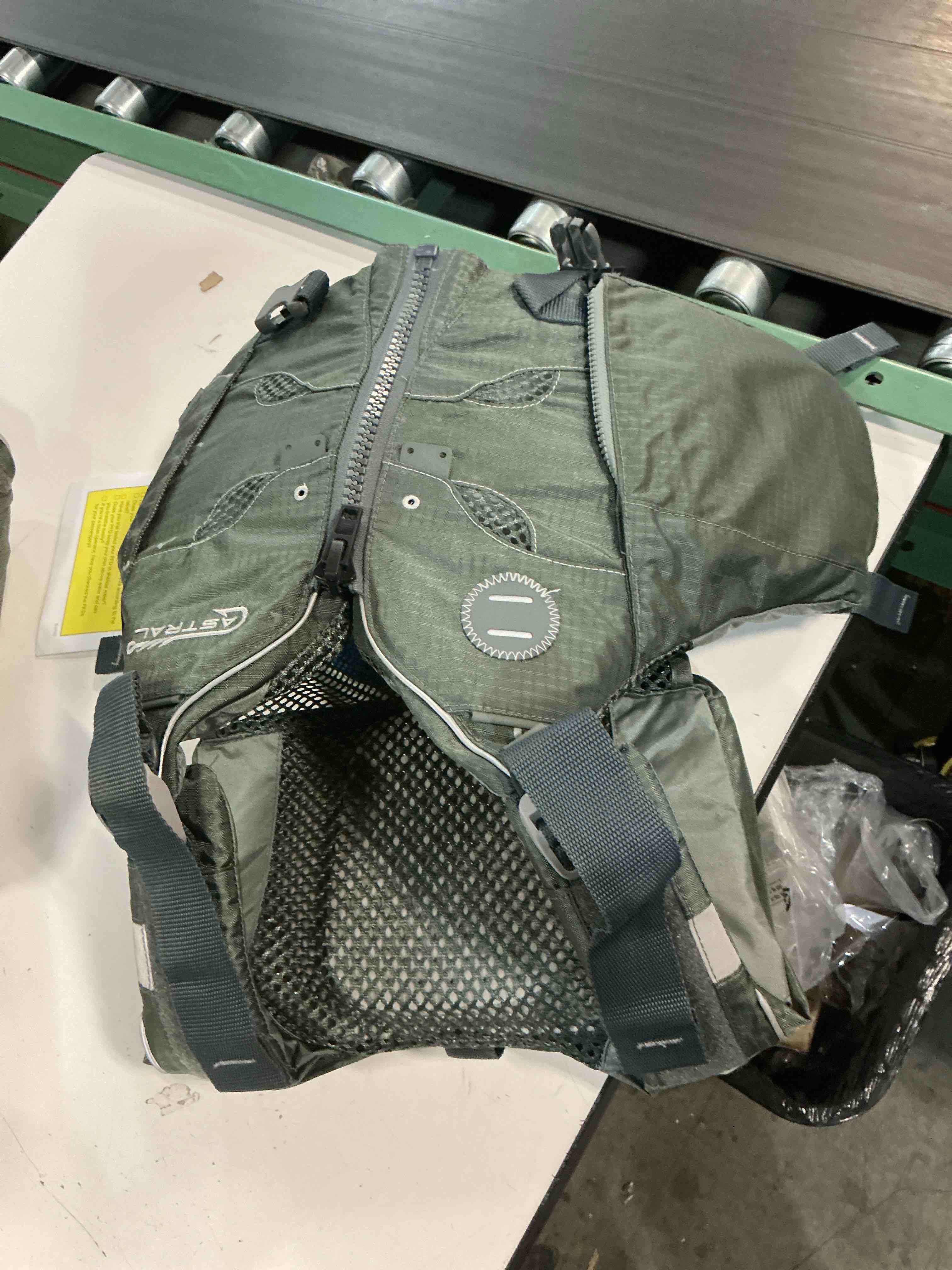 Condition photo showing New/Like New for astral, v-eight fisher life jacket pfd for kayak fishing, recreation and touring, pebble gray, s/m (b082xlddbr)