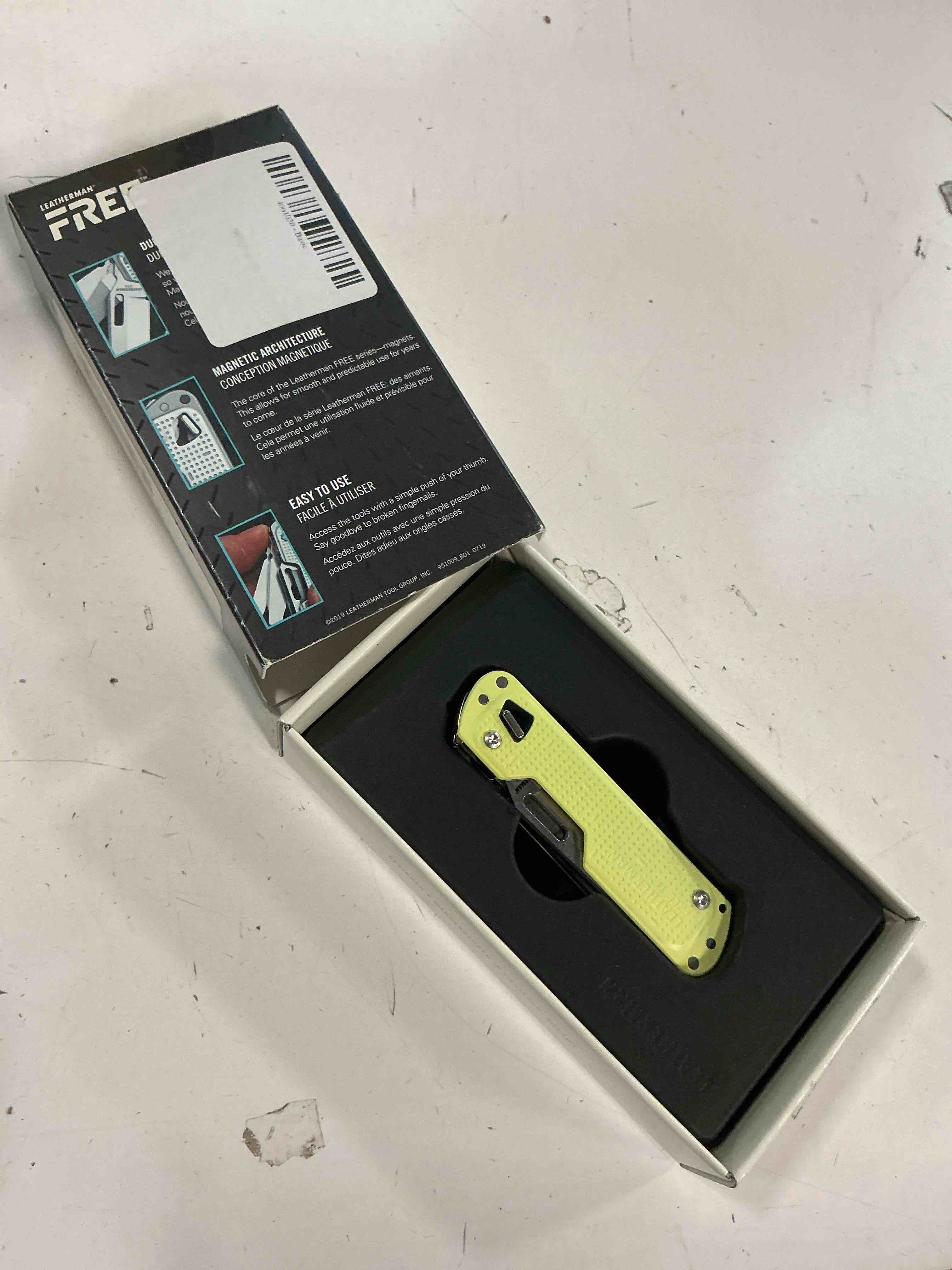 Condition photo showing New/Like New for leatherman  free t4 multitool and edc knife with magnetic locking and one hand accessible  built in the usa  stainless  lunar