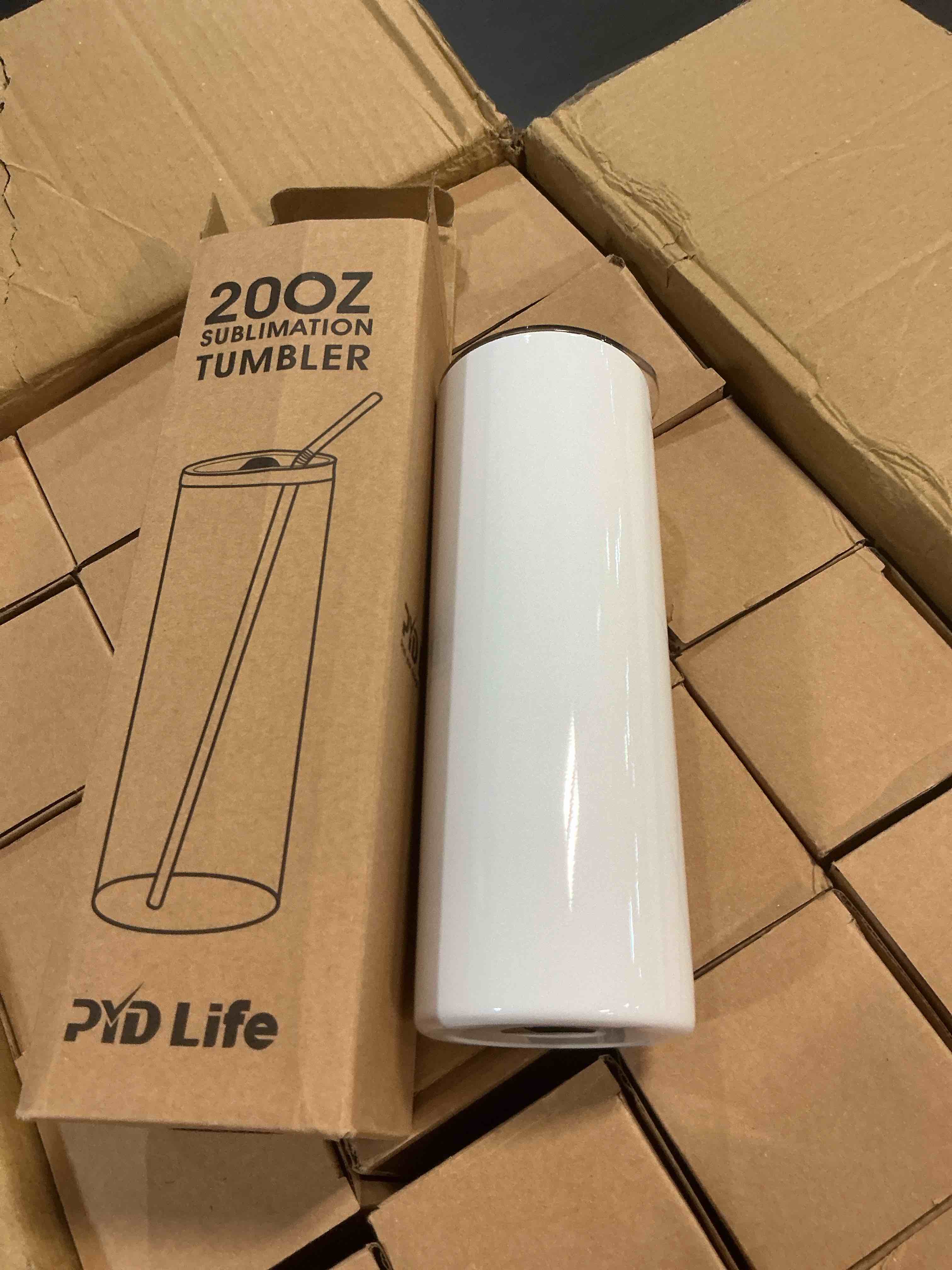 Condition photo showing New/Like New for pyd life 23 pack sublimation tumbler blanks skinny 20 oz white straight bulk stainless steel tumbler with metal straw and lid for tumbler heat press machine sublimation print