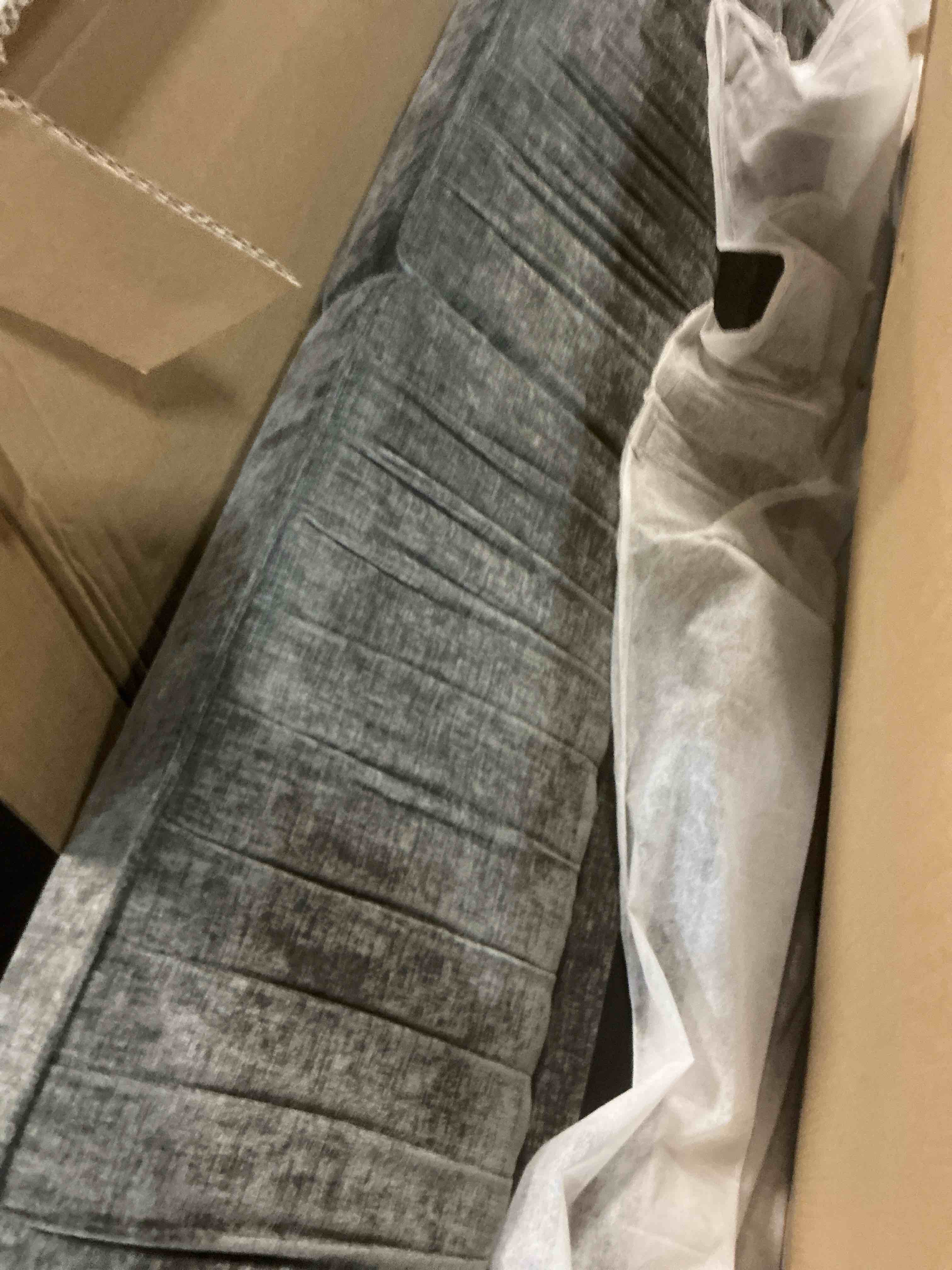 Condition photo showing New/Like New for (incomplete only one box). queen size upholstered bed frame with headboard?grounded chenille platform bed